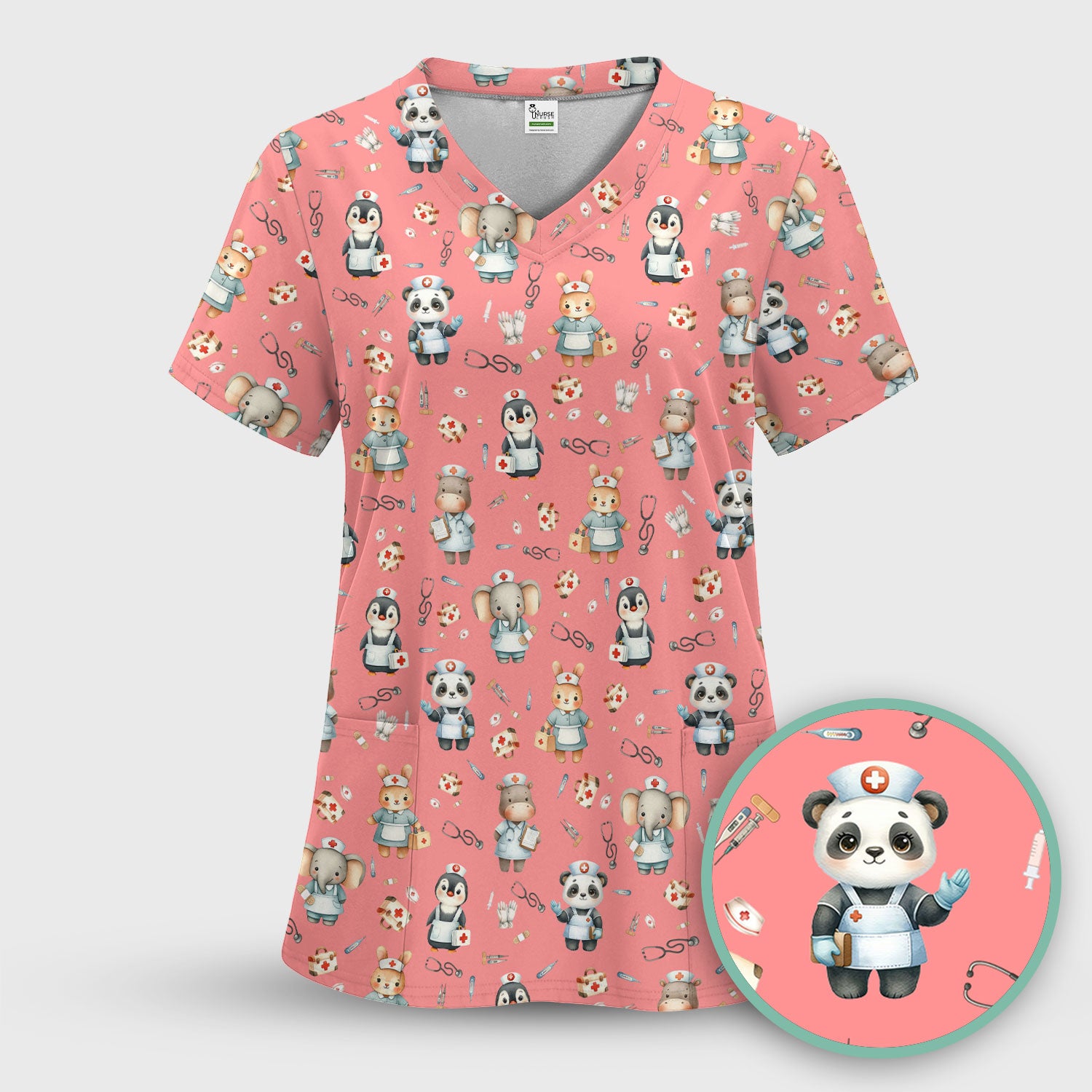 Cute Animal Scrub Top for Women - Funny Panda Rabbit Penguin Shirt - Breathable Med Uniform - Comfortable Scrubs for Nurses