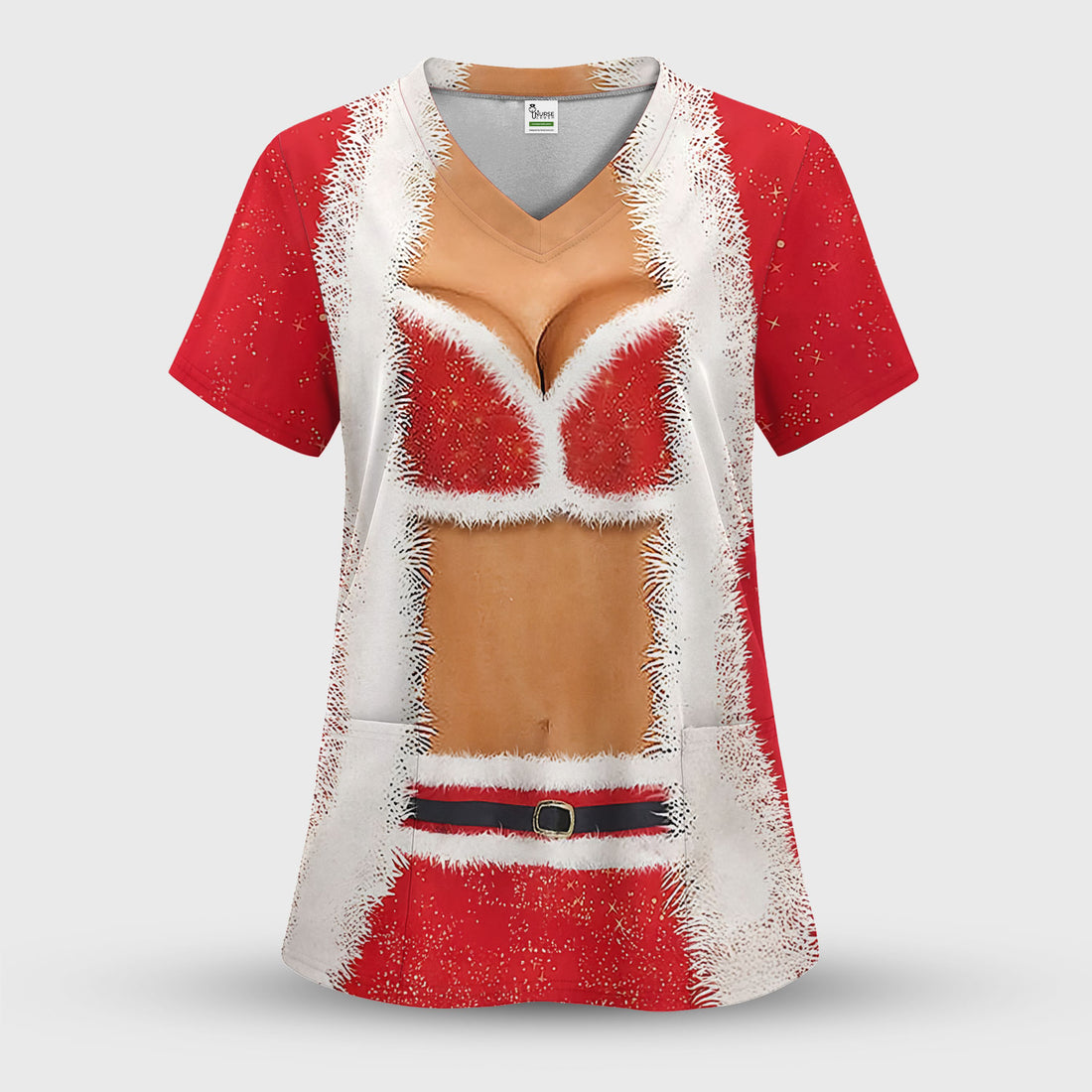 Christmas Nurse Scrub Top for Women - Funny Santa Costume Nursing Shirt - Holiday Medical Uniform Gift for RN LPN CNA