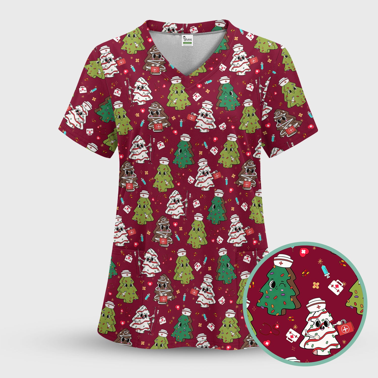Cute Christmas Tree Nurse Shirt - Holiday Scrub Top for Women - Funny Medical Uniform Xmas Gift RN LPN CNA