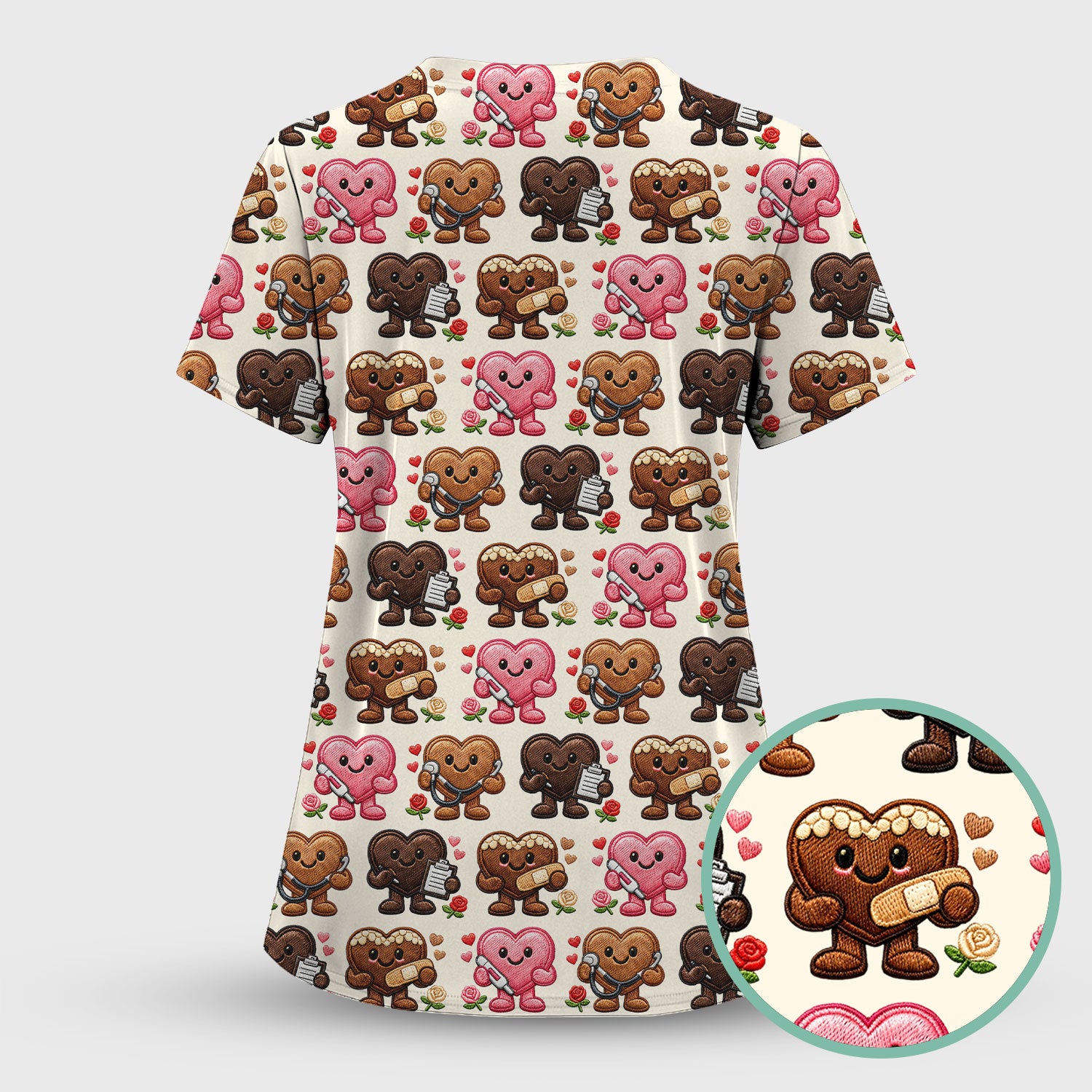 Valentine Heart Nurse Scrub Set, Cute Medical Love Pattern Shirt, Breathable Fabrics Nursing Uniform