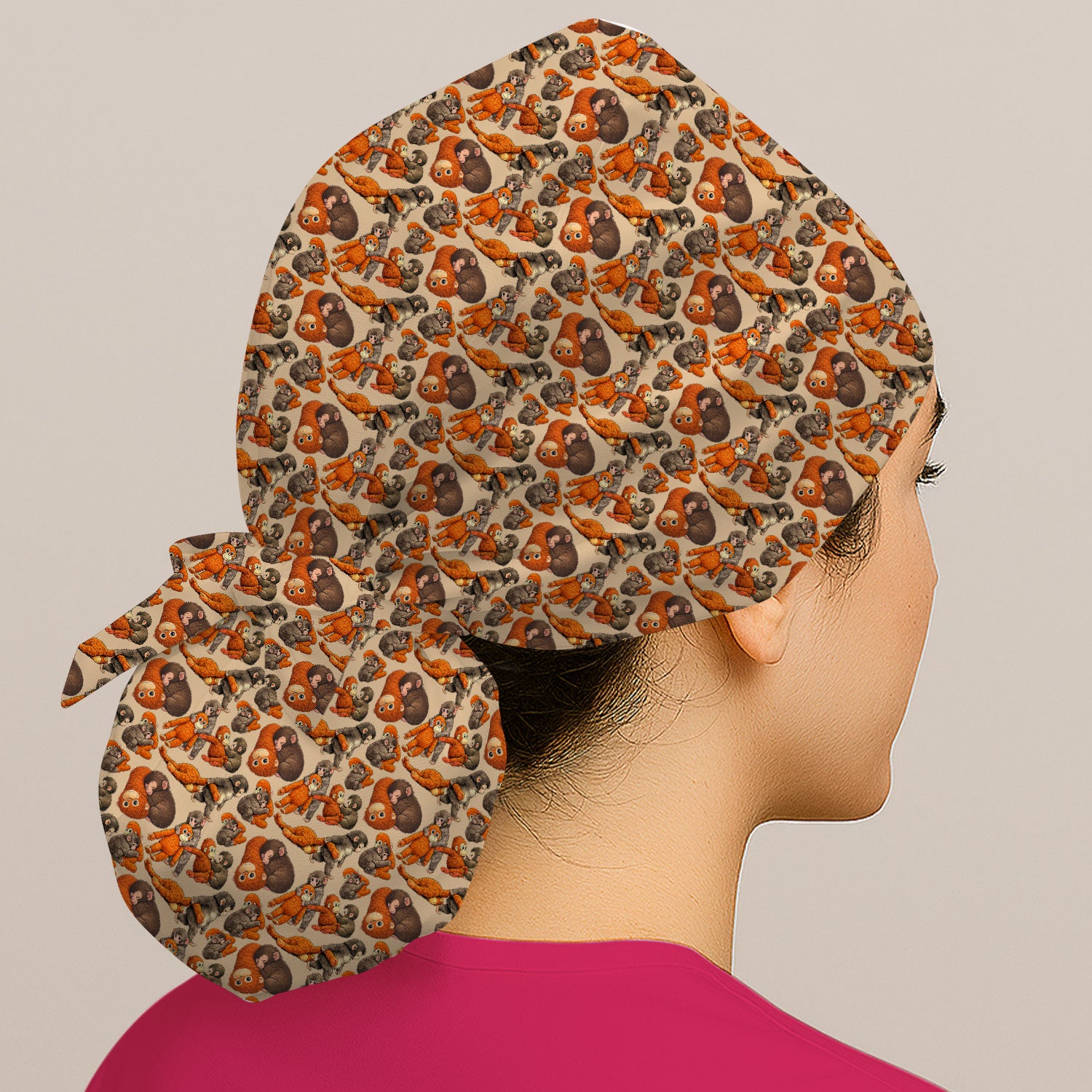 Funny Baby Monkeys With Cute Poses Pattern Caps, Bouffant Scrub Caps for Women