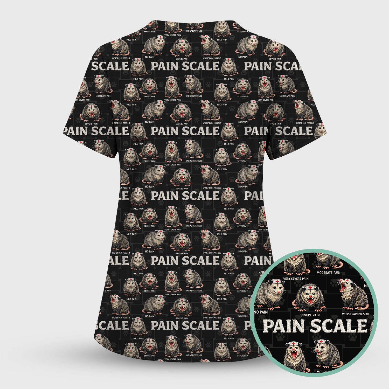Edgy Possum Pain Scale Nurse Pattern Scrub Top, Comfortable Scrubs For Nurses