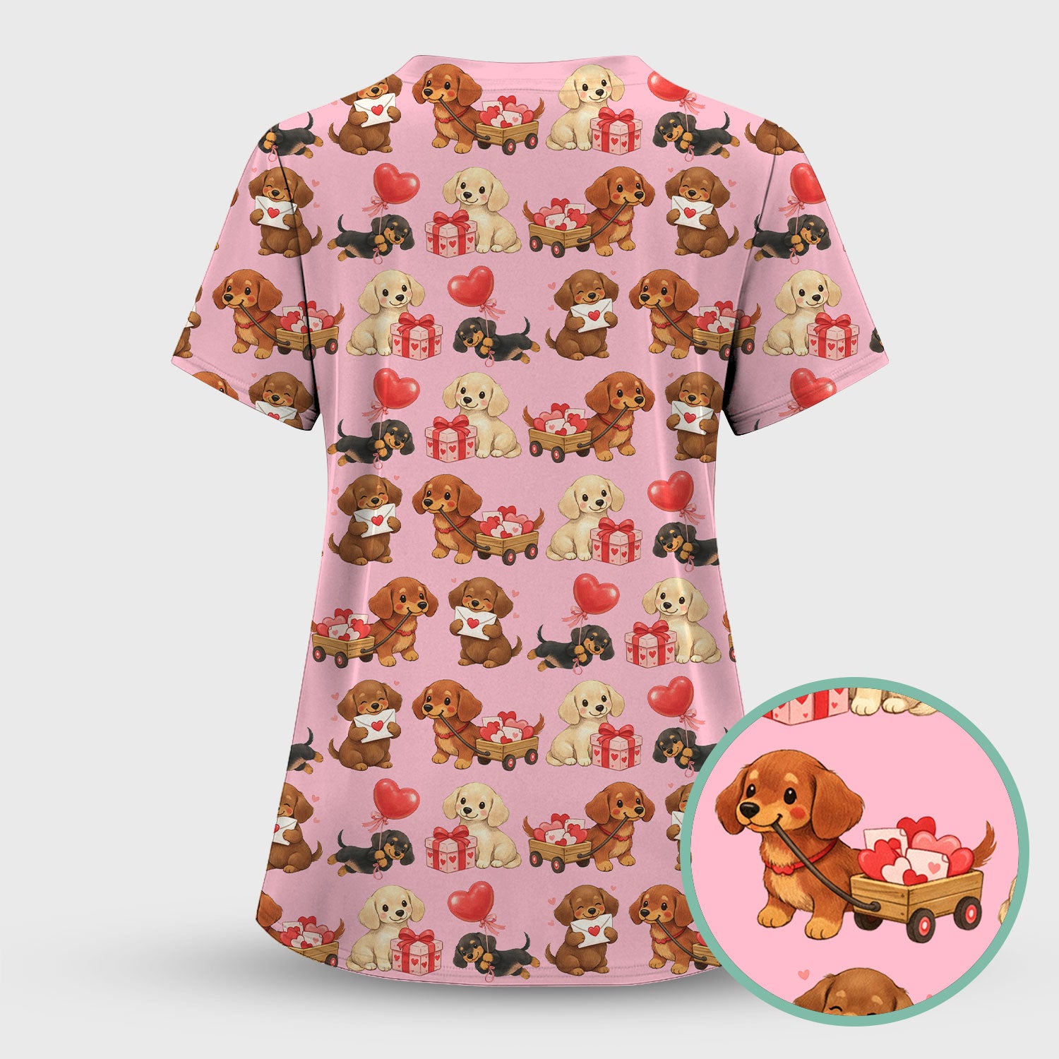 Cute Dachshund Nurse Scrub Top For Nurses, Wiener Dog Pattern Nurse Shirt, Breathable Fabrics Nursing Uniform