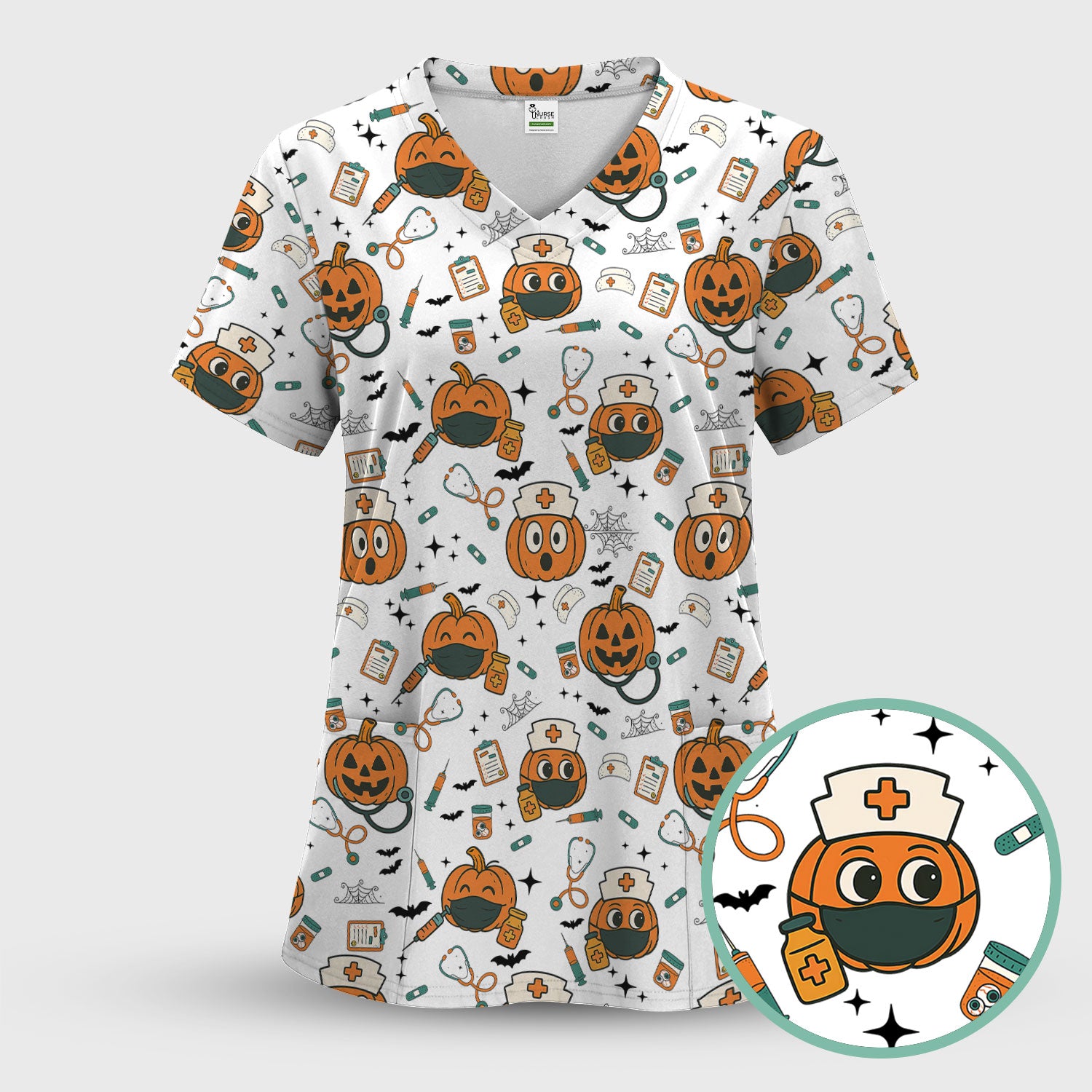 Halloween Nurse Scrub Top - Cute Holiday Scrub for Nurse - Spooky Halloween Gift for CNA RN LPN
