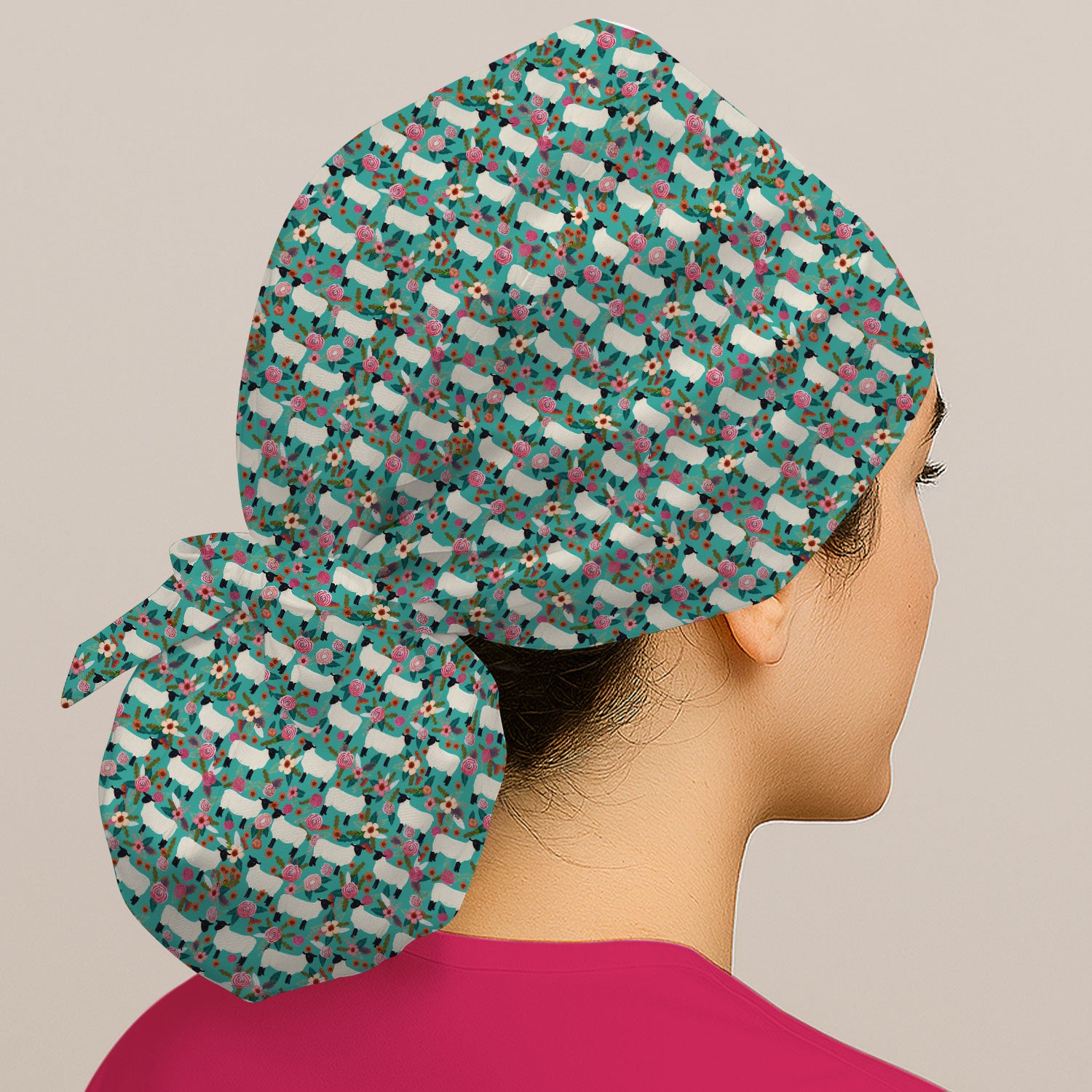 Cute Sheep Floral Meadow Pattern Cap, Surgical Caps for Doctors