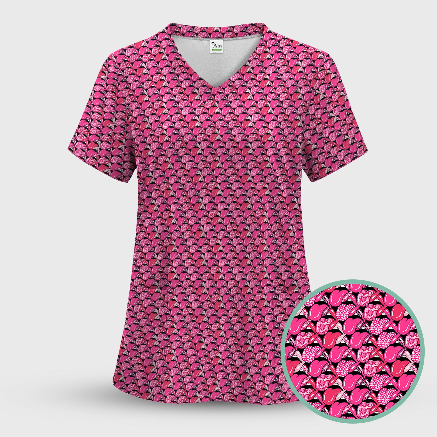 Pink Ribbon Nurse Scrub Top - Breast Cancer Awareness Medical Uniform - RN CNA LPN Gift