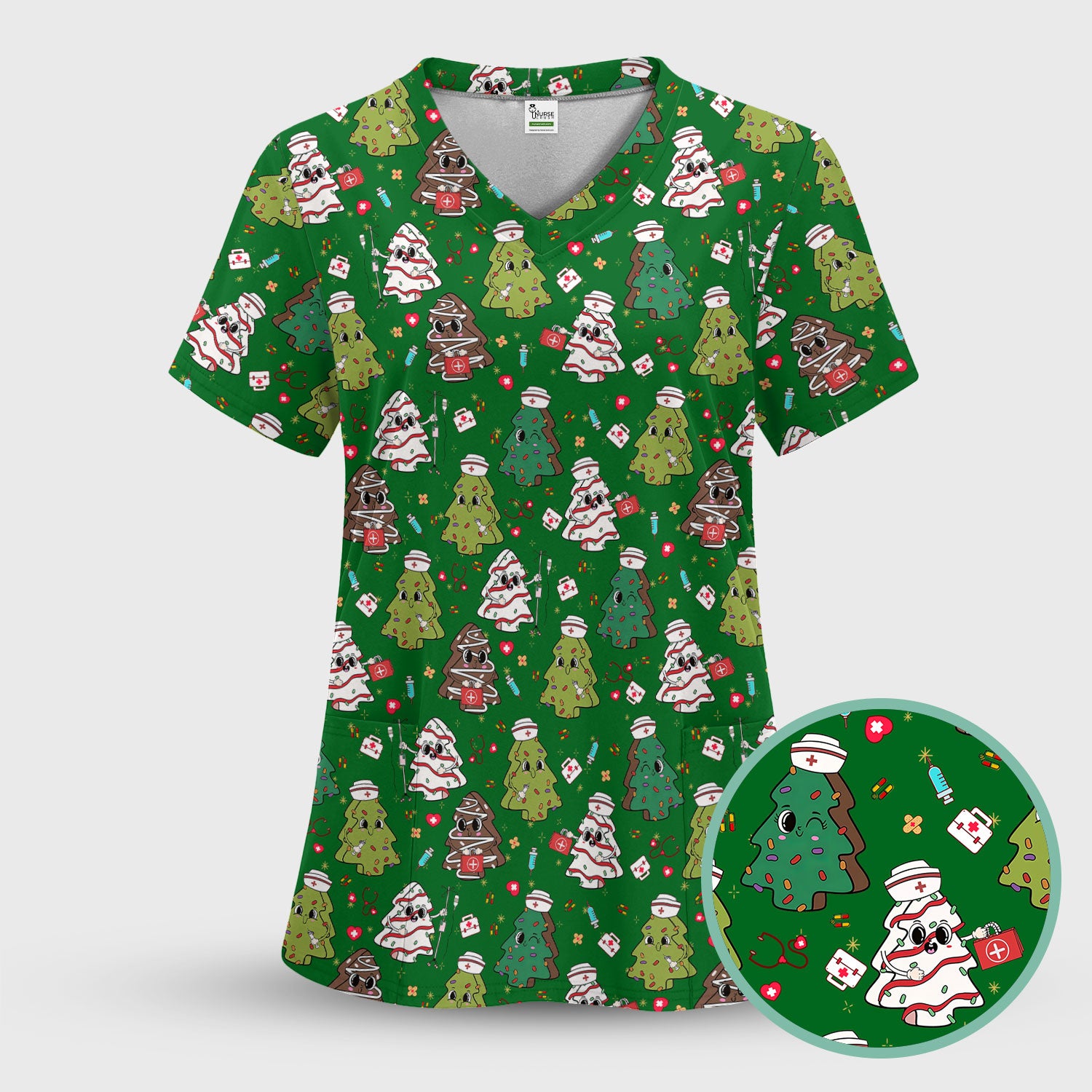 Cute Christmas Tree Nurse Shirt - Holiday Scrub Top for Women - Funny Medical Uniform Xmas Gift RN LPN CNA