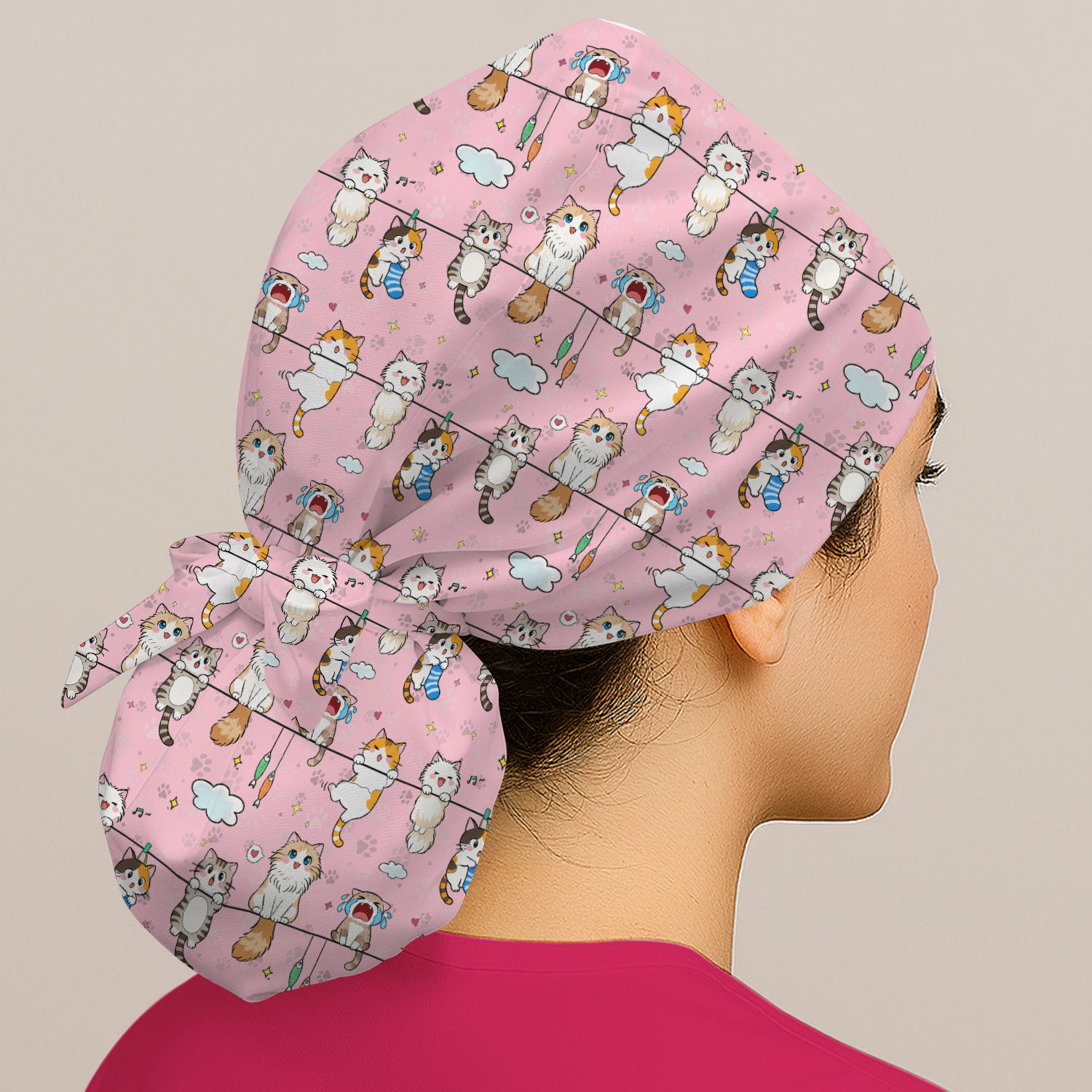 Funny Cats With Cute Expressions Pattern Caps, Bouffant Scrub Caps for Women
