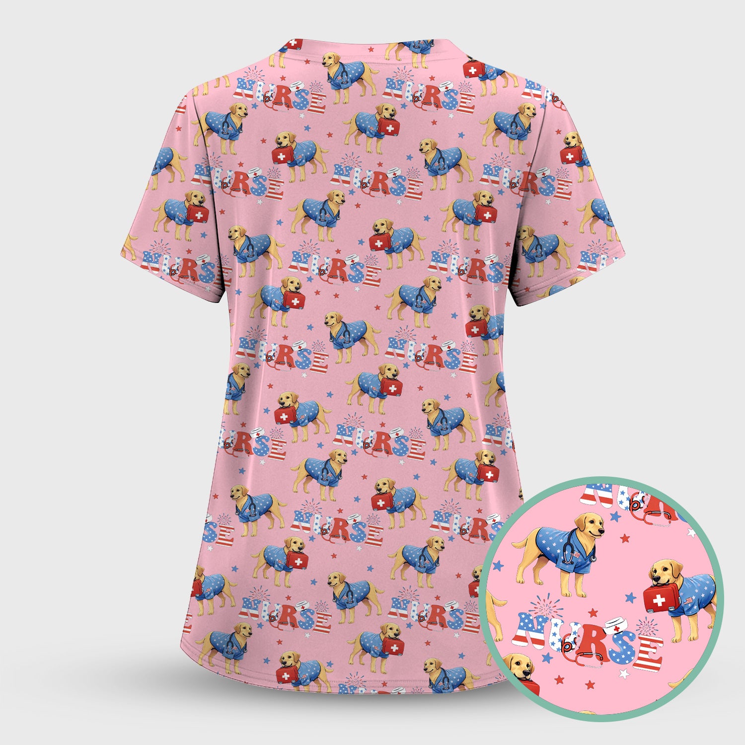 Patriotic Nurse Dog Medical Pattern Pattern Scrub Set, Women's Scrub Sets