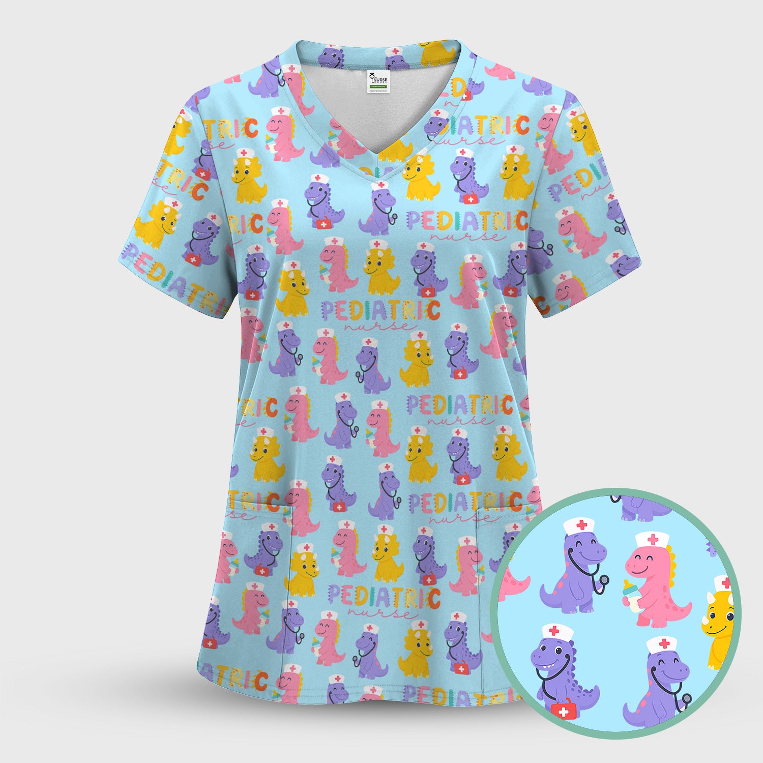 Funny Dinosaur Nurse Shirt - Cute T-Rex with Stethoscope & Medical Kit Graphic Tee - Multiple Color Options Gift for Women PEDS RN LPN