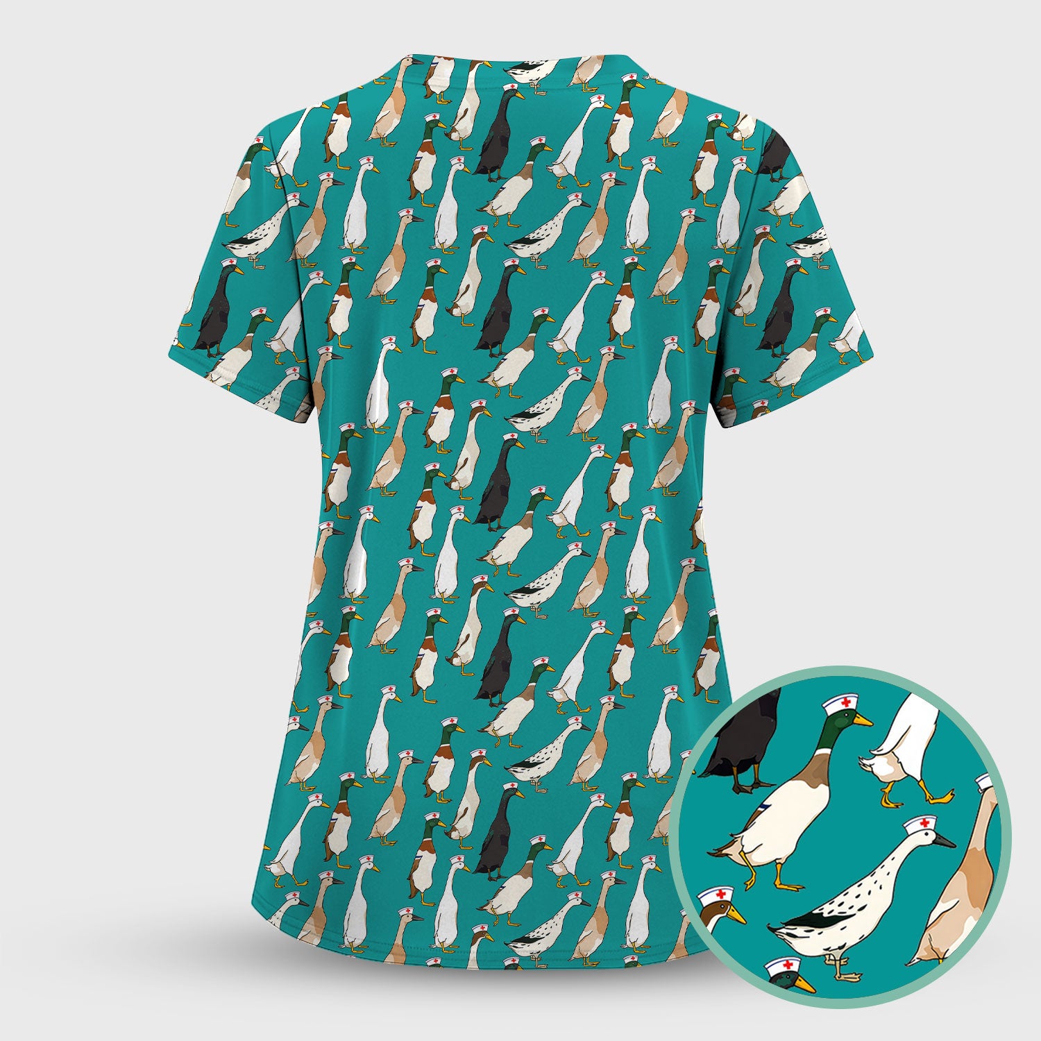 Funny Nurse Duck Pattern Scrub Top, Comfortable Scrubs for Nurses