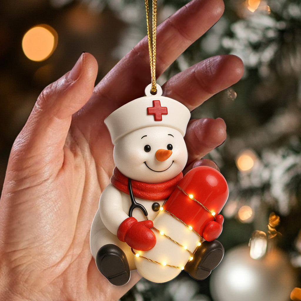 Personalized Nurse Snowman Ornament, Custom Name Christmas Medical Pill Decor, Gift For Nursing
