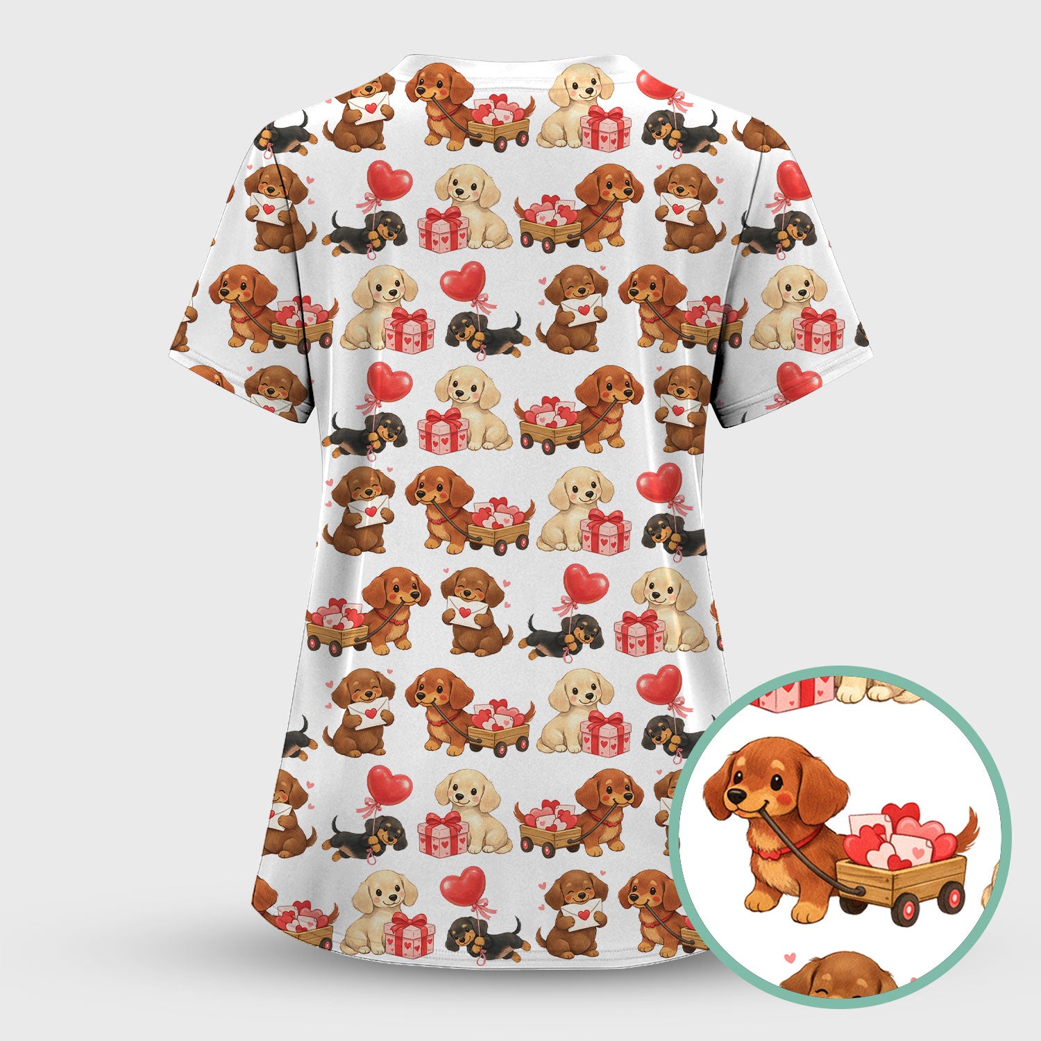 Cute Dachshund Nurse Scrub Top For Nurses, Wiener Dog Pattern Nurse Shirt, Breathable Fabrics Nursing Uniform