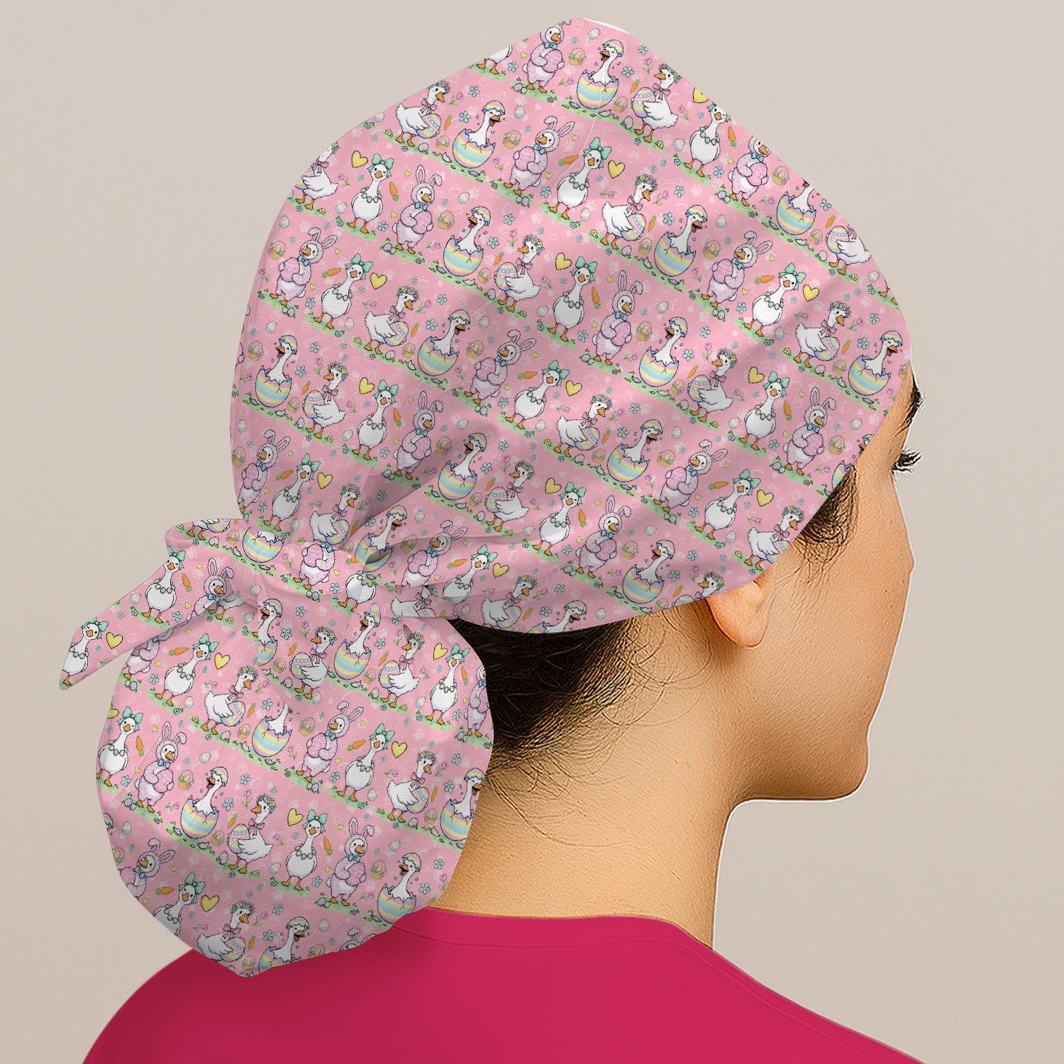 Cute Easter Goose Pattern Bouffant Cap, Breathable Fabrics Caps Uniform