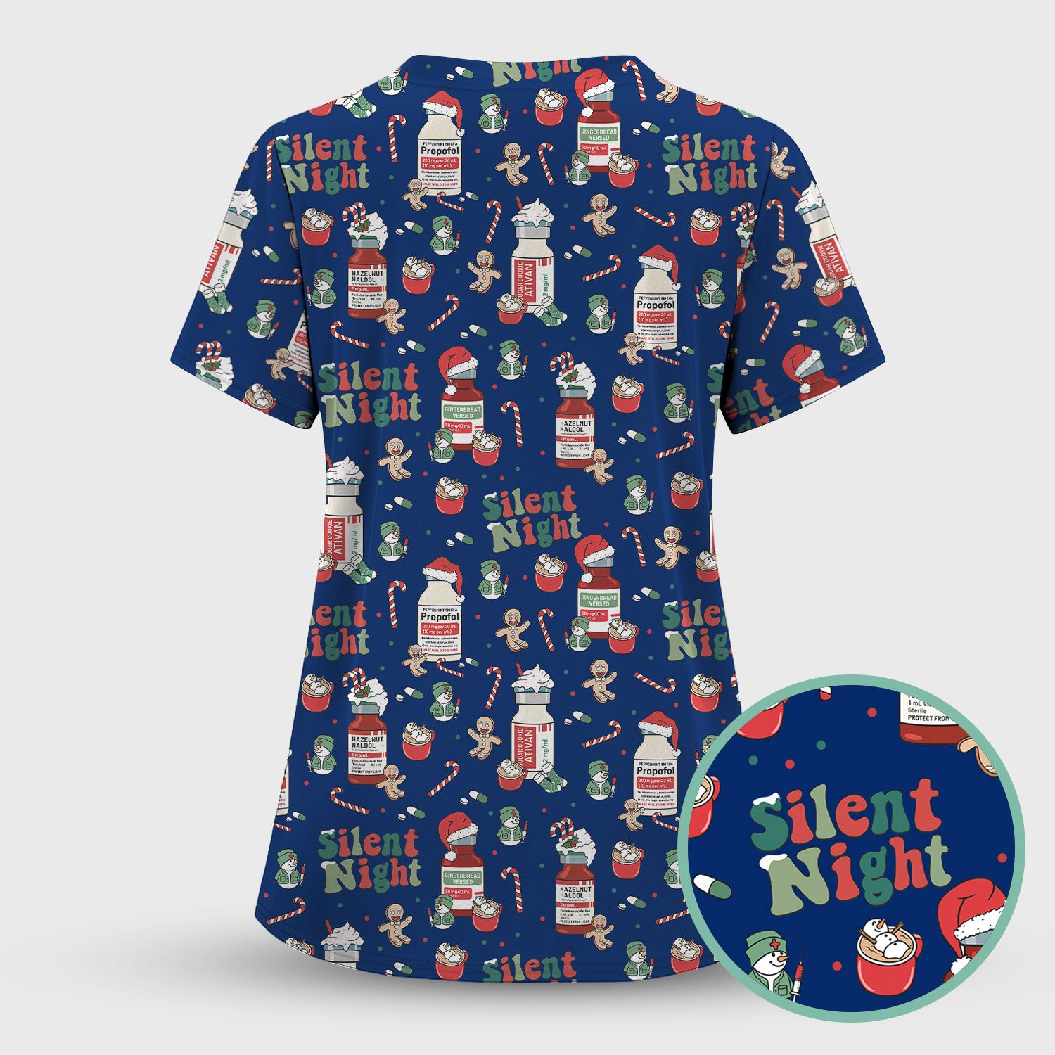 Christmas Medicine Scrub Set for Nurses - Silent Night Propofol Print Scrubs Pants and Top - Funny Holiday Medical Scrub Gift for Women RN CNA LPN