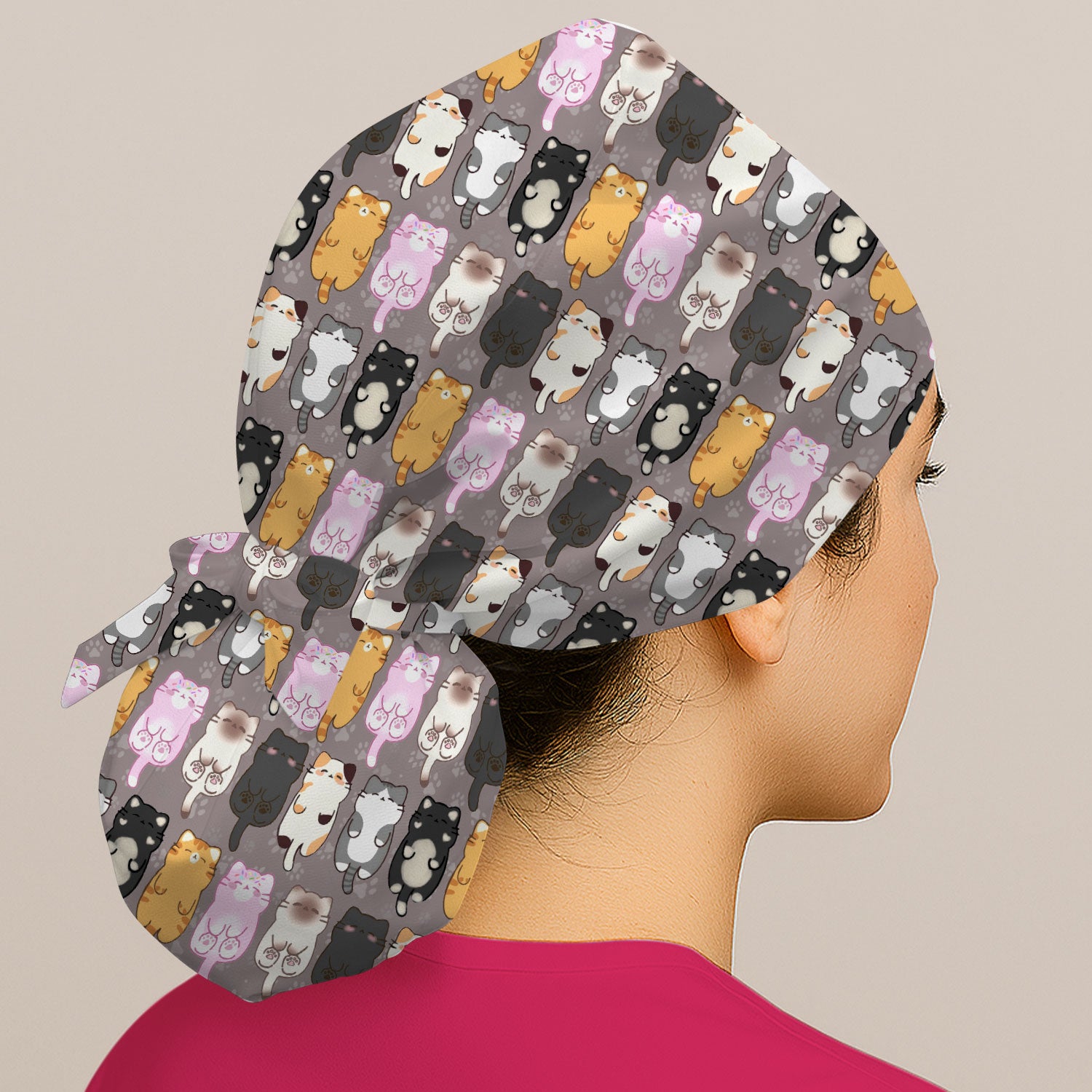 Funny Cartoon Cats All Over Print Scrub Cap, Breathable Fabrics Caps Uniform
