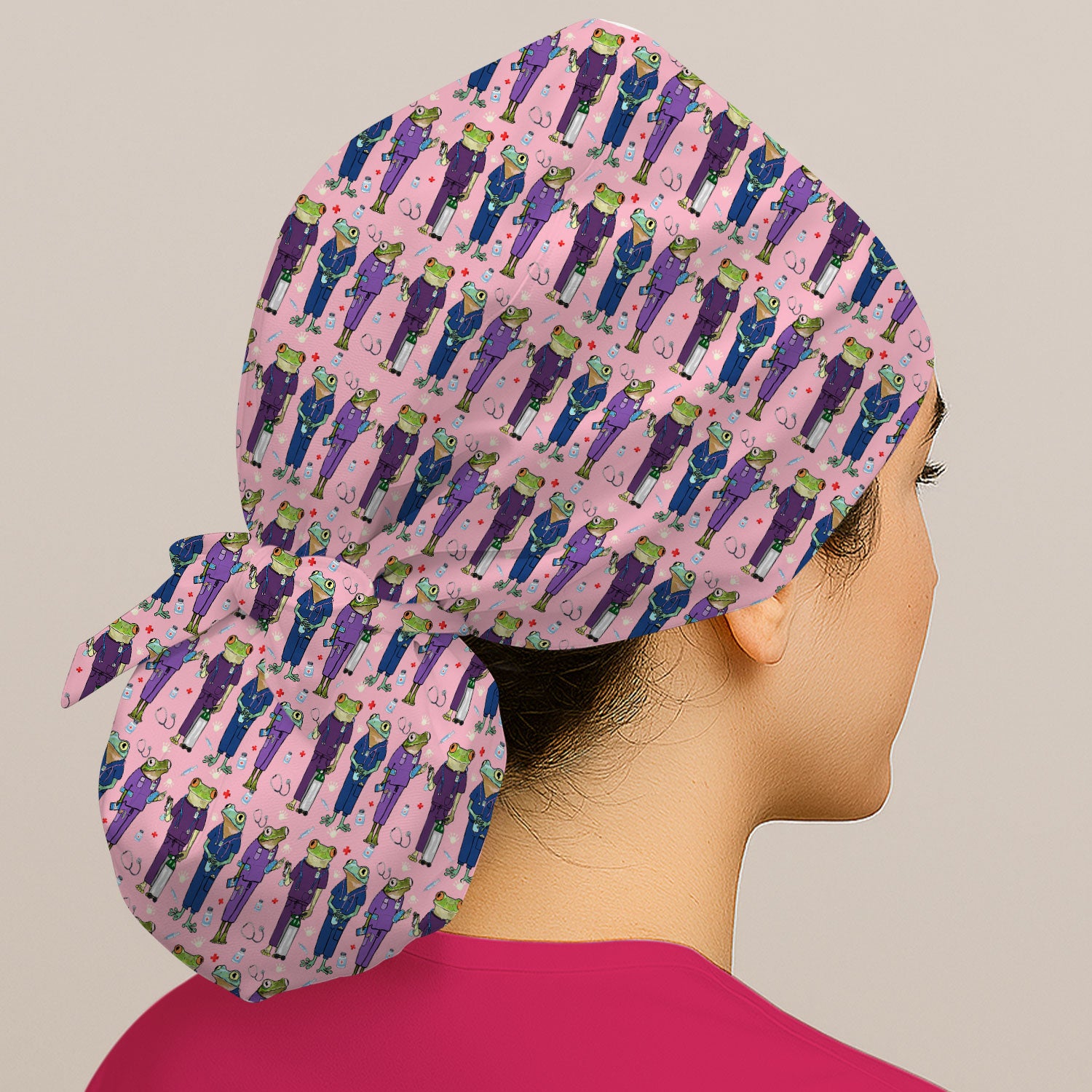 Funny Frog Nurse Pattern  Print Cap, Bouffant Scrub Caps for Women