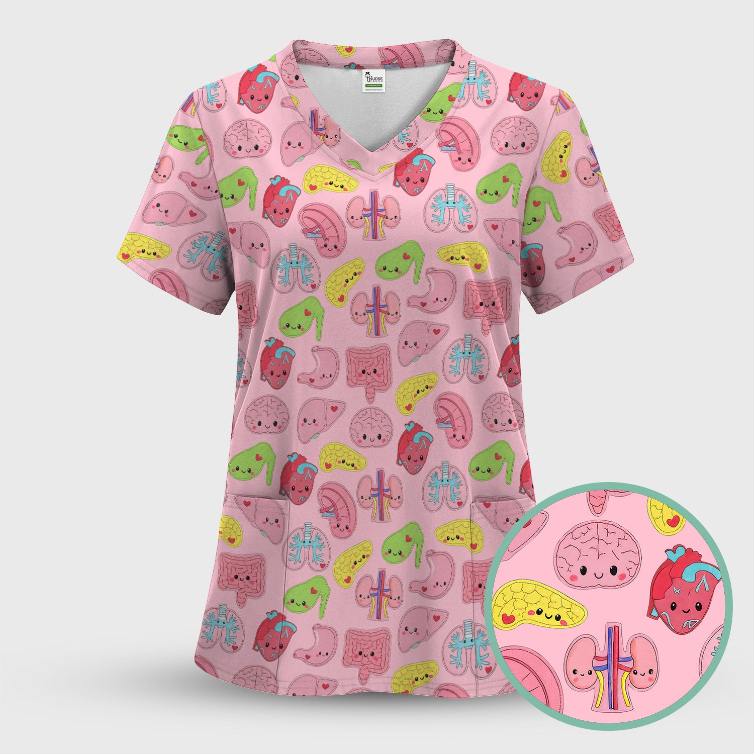 Funny Human Organs Nurse Shirt - Kawaii Brain, Heart & Lungs Graphic Design - Gift for Women RN LPN & Medical Students