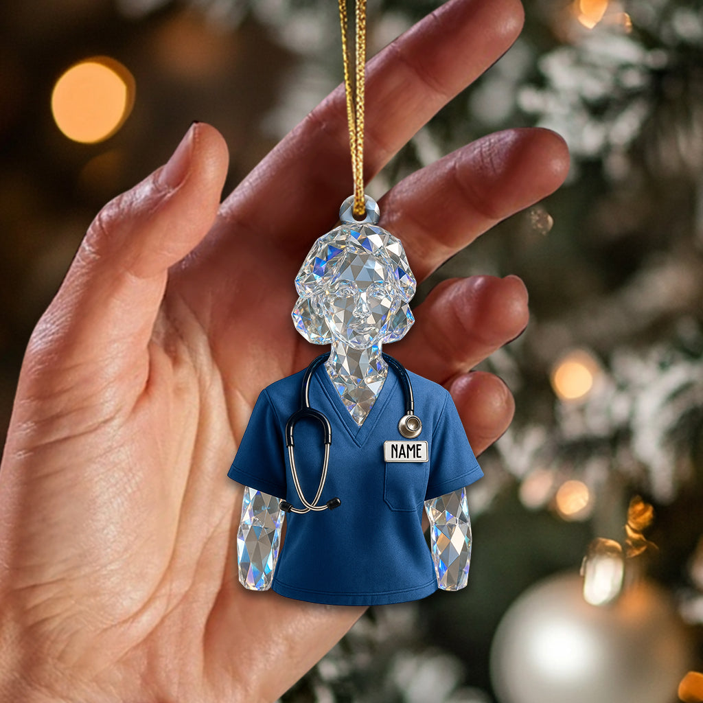 Personalized Crystal Nurse Ornament – Custom Name Medical Scrub Decor, Sparkling Healthcare Xmas Gift for Nursing