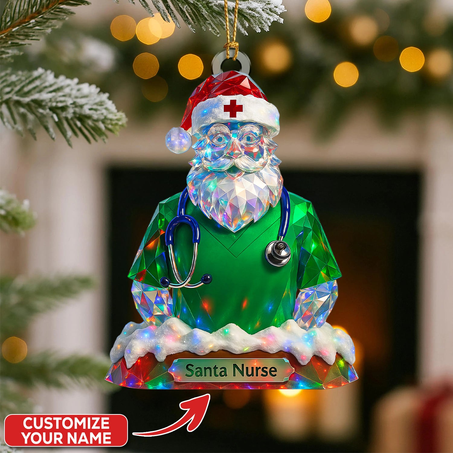 Personalized Santa Nurse Ornament – Funny Christmas Scrub Design – Cute Medical Holiday Gift for Healthcare Workers and Nurses