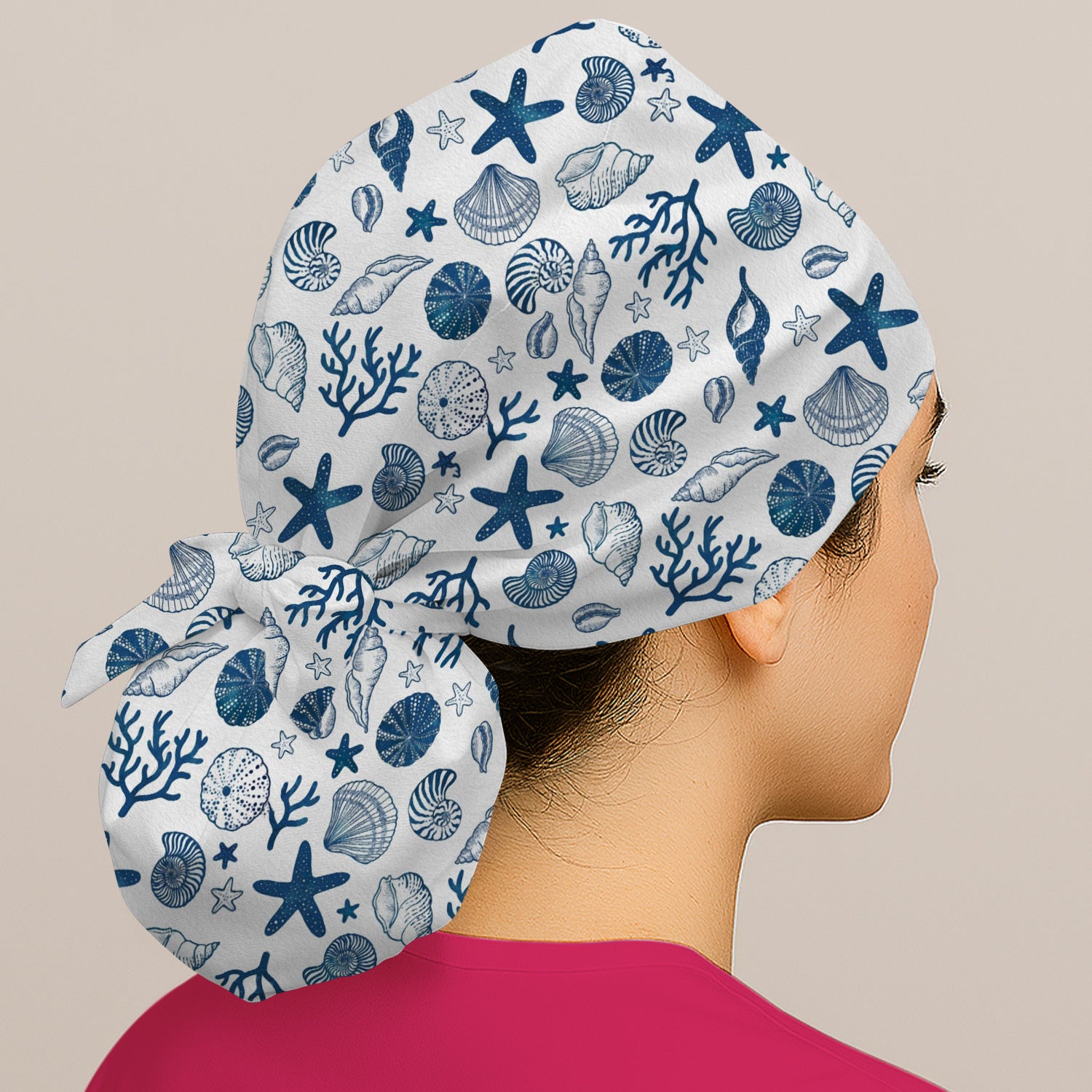 Cute Ocean Shell Starfish Pattern Scrub Cap, Surgical Caps for Doctors