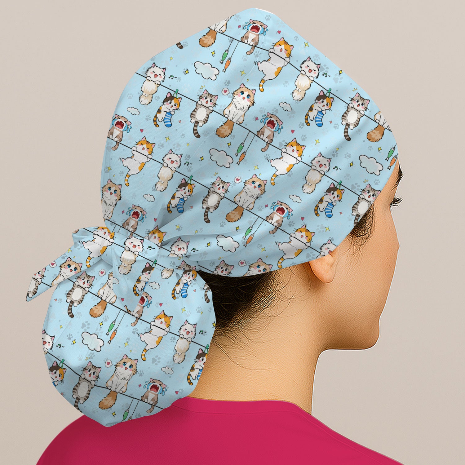 Funny Cats With Cute Expressions Pattern Caps, Bouffant Scrub Caps for Women