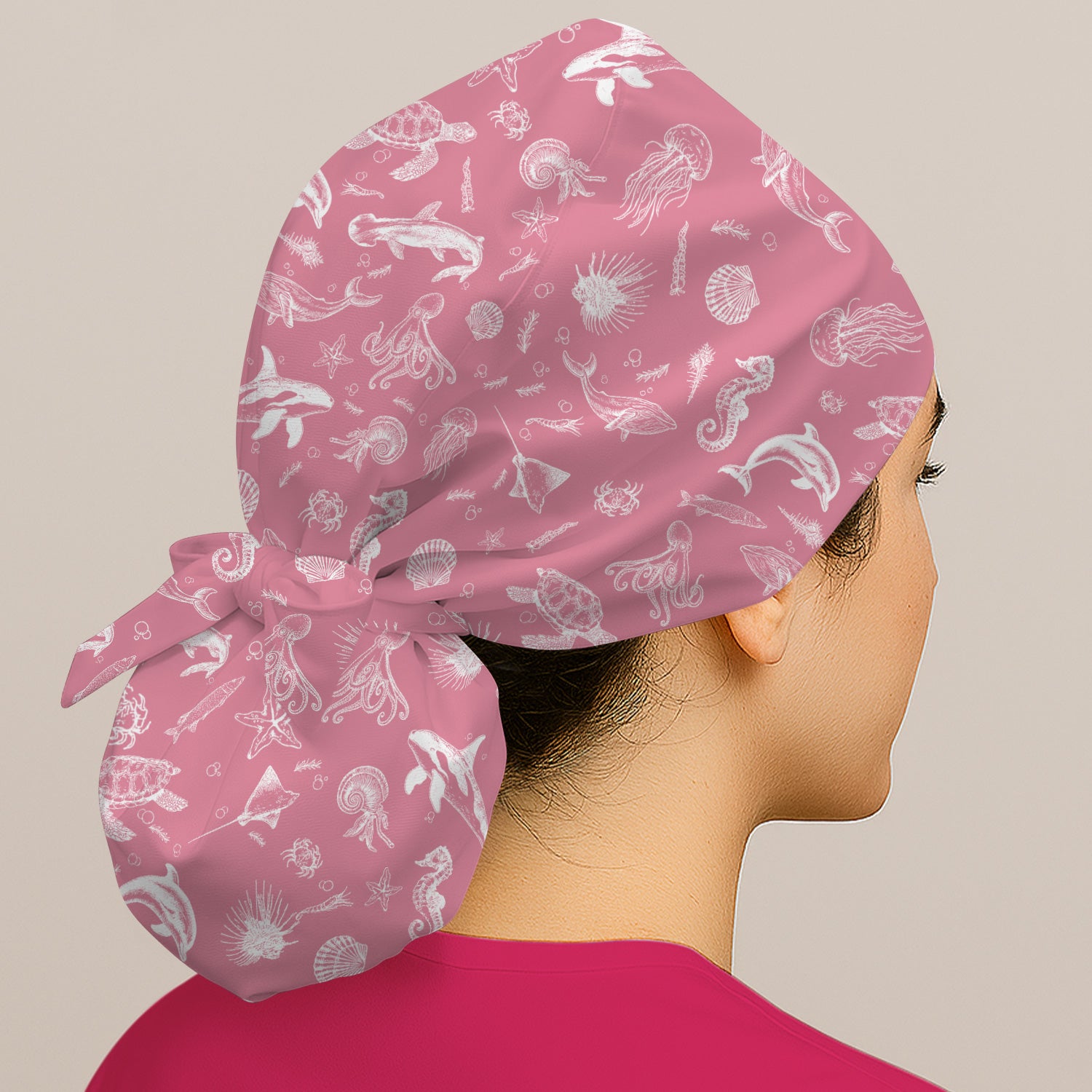 Marine Sea Life Pattern Cap, Bouffant Scrub Caps for Women