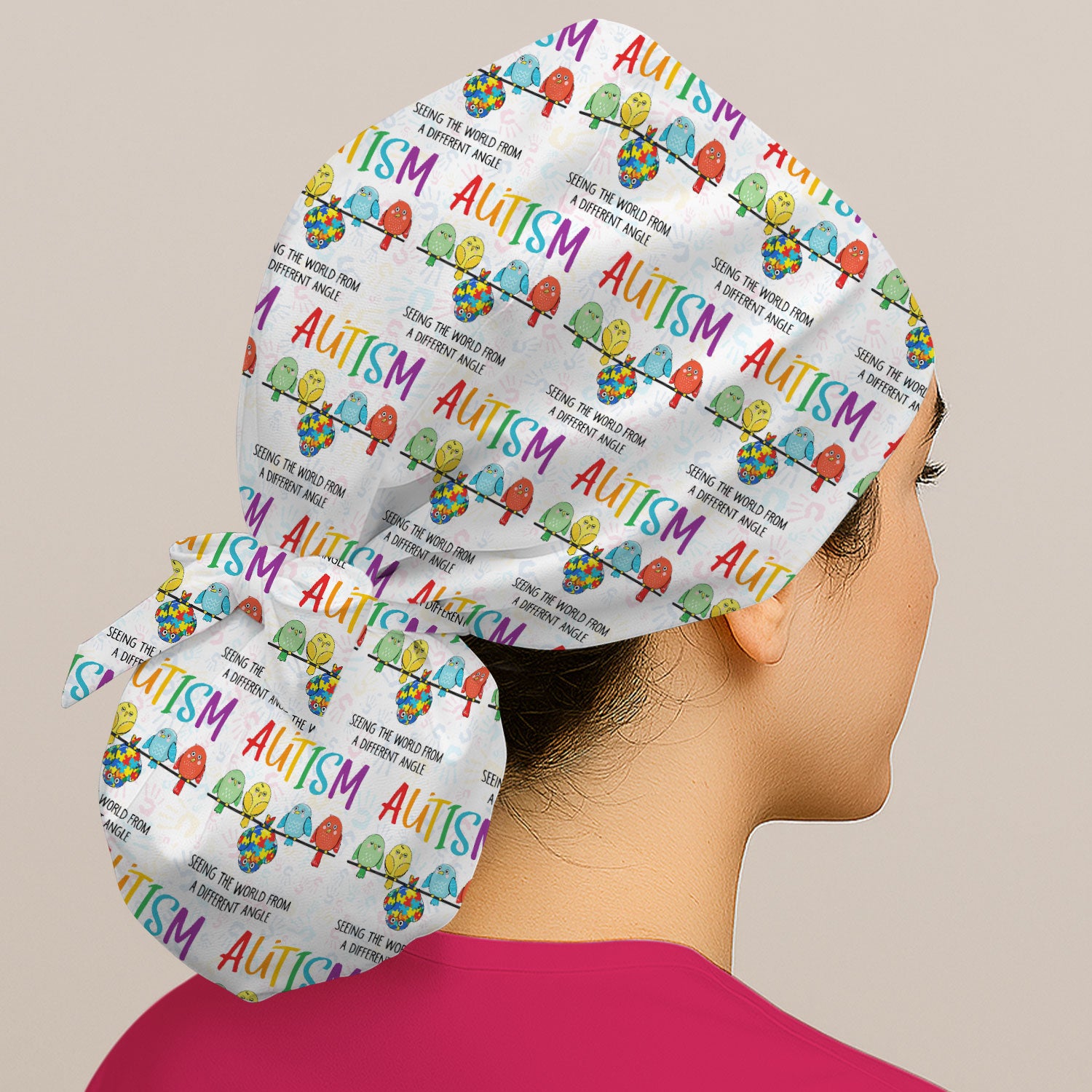 Autism Seeing The World From A Different Angle Birds Cap, Bouffant Scrub Caps for Women