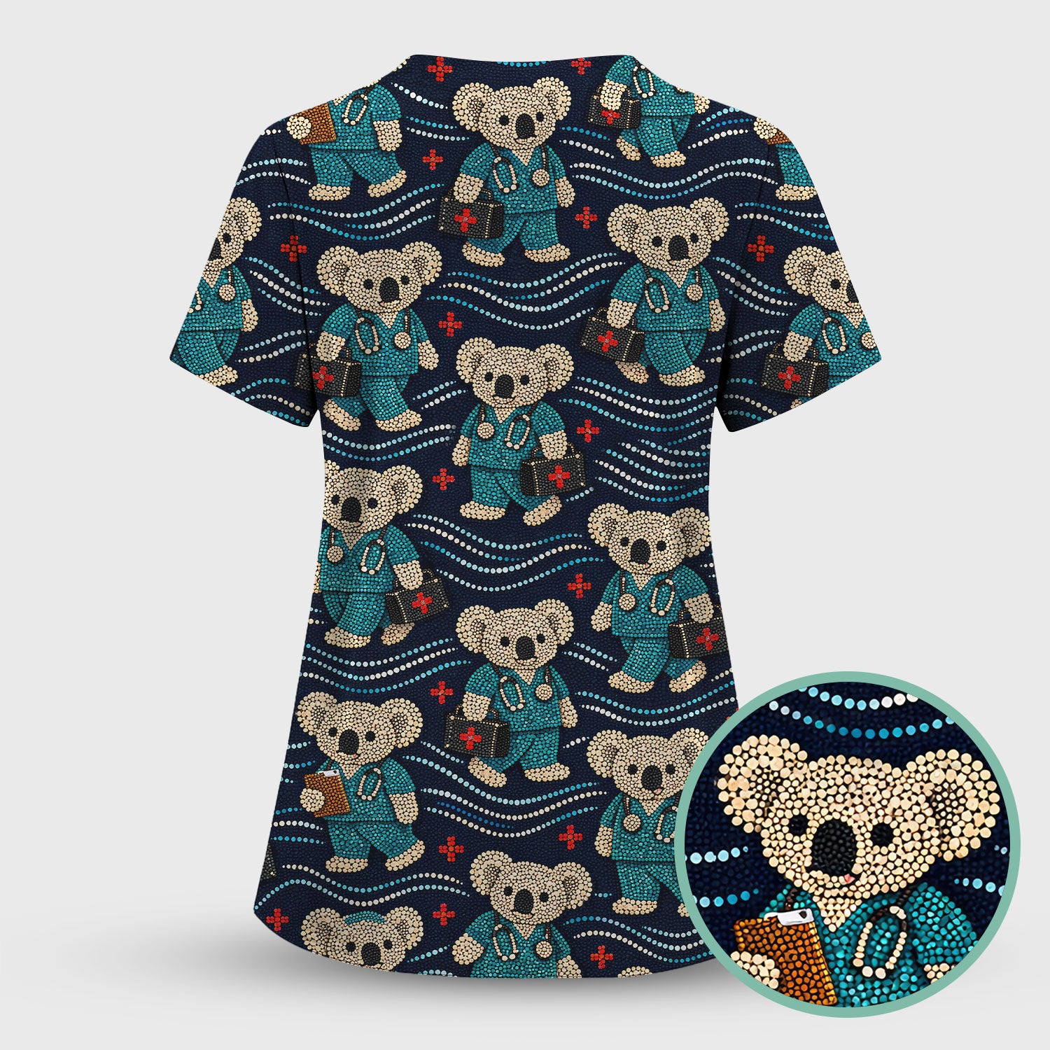 Aboriginal Dot Art Pattern Nurse Scrub Set, Koala Medical Shirt For Women, Breathable Fabrics Nursing Uniform