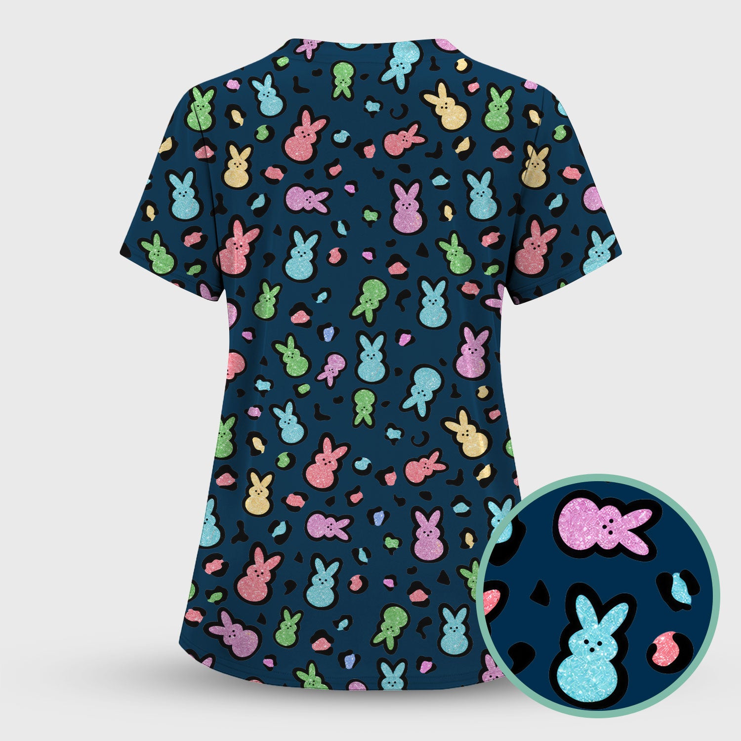Cute Easter Bunny Pastel Pattern Scrub Set, Scrub Pants and V Neck Top
