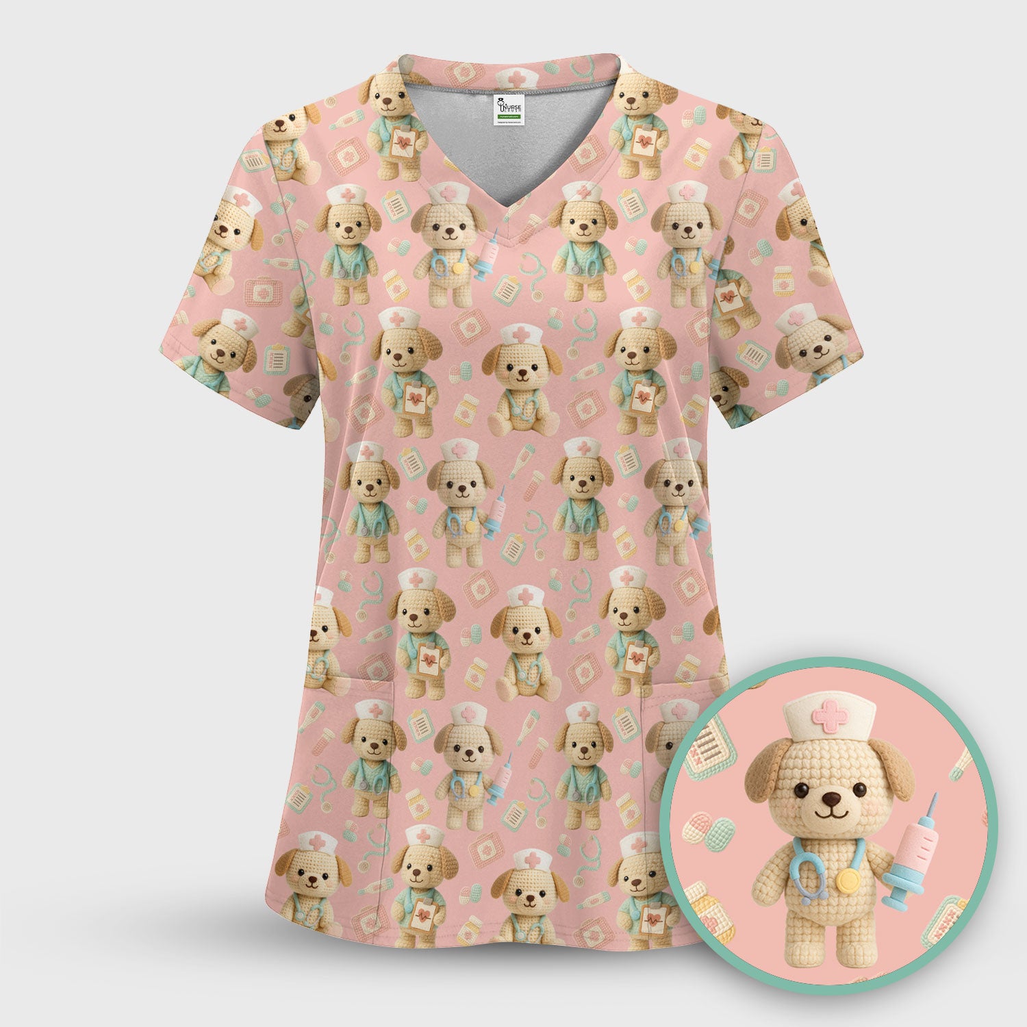 Cute Labrador Scrub Top for Nurse - Pastel Crochet Dog Medical Scrubs - Adorable Puppy Med Uniform Gift for Women