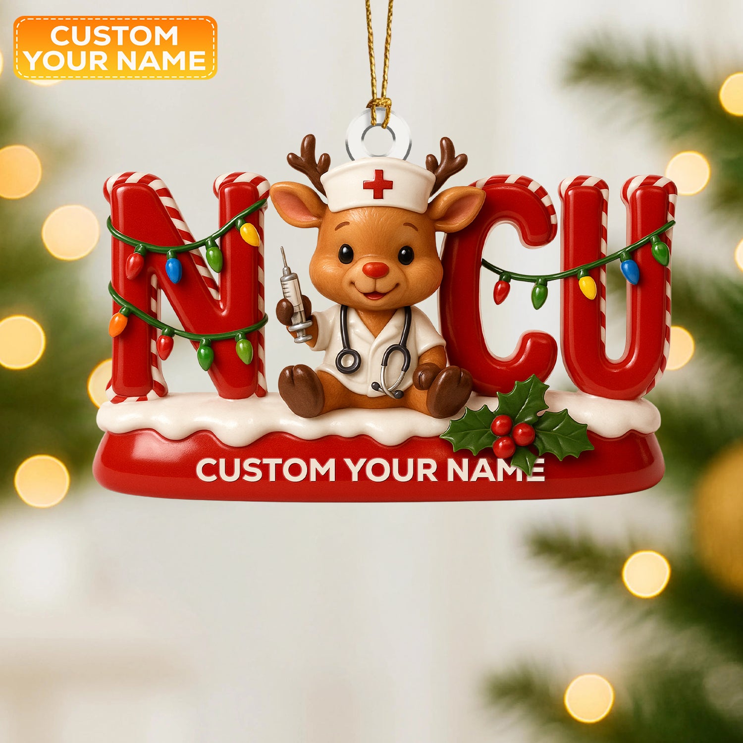 Personalized NICU Nurse Ornament – Funny Christmas Reindeer Design – Cute Holiday Gift for Healthcare Workers and Baby Nurses