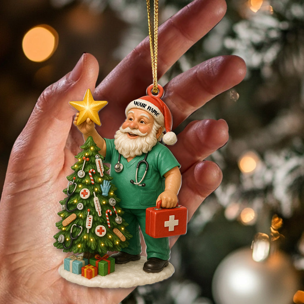 Custom Name Nurse Santa Ornament, Nursing Christmas Tree Decor, Personalized Medical Worker Holiday Gift