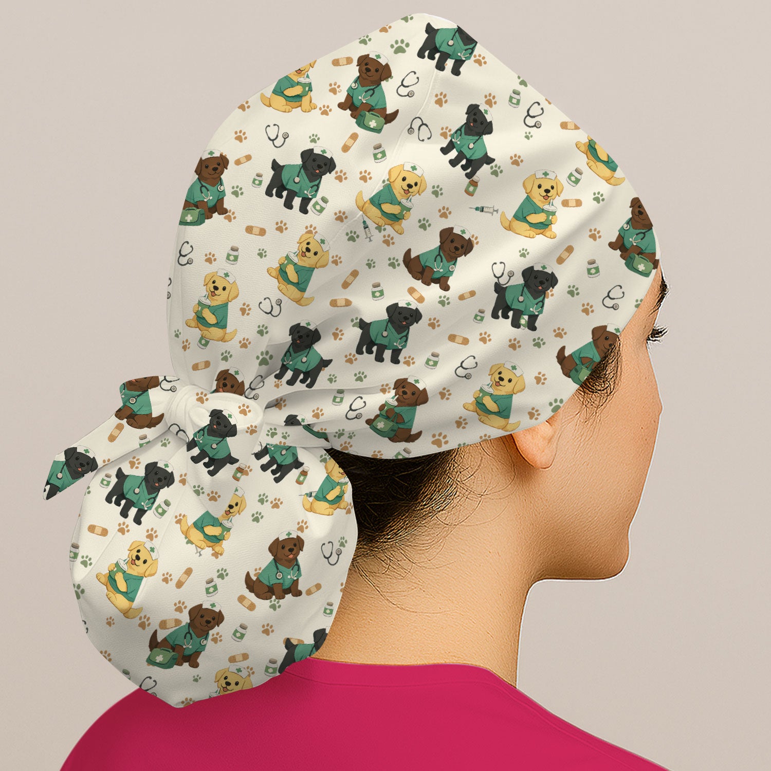 Labrador Retriever Nurse Scrub Cap, Cute Medical Dog Pattern Nurses Hat, Breathable Fabrics Nursing Uniform