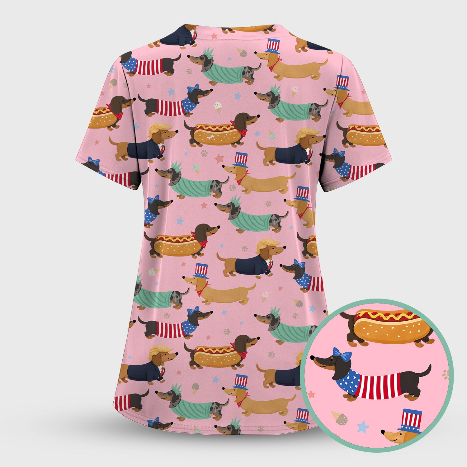 Funny Patriotic Dachshund Costume Dogs Scrub Set, Women's Scrub Sets