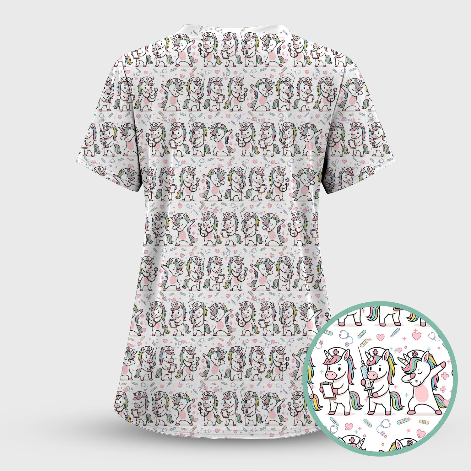 Cute Unicorn Nurse Scrub Set, Playful Medical Cartoon Nursing Shirt, Breathable Fabrics Nurse Uniform