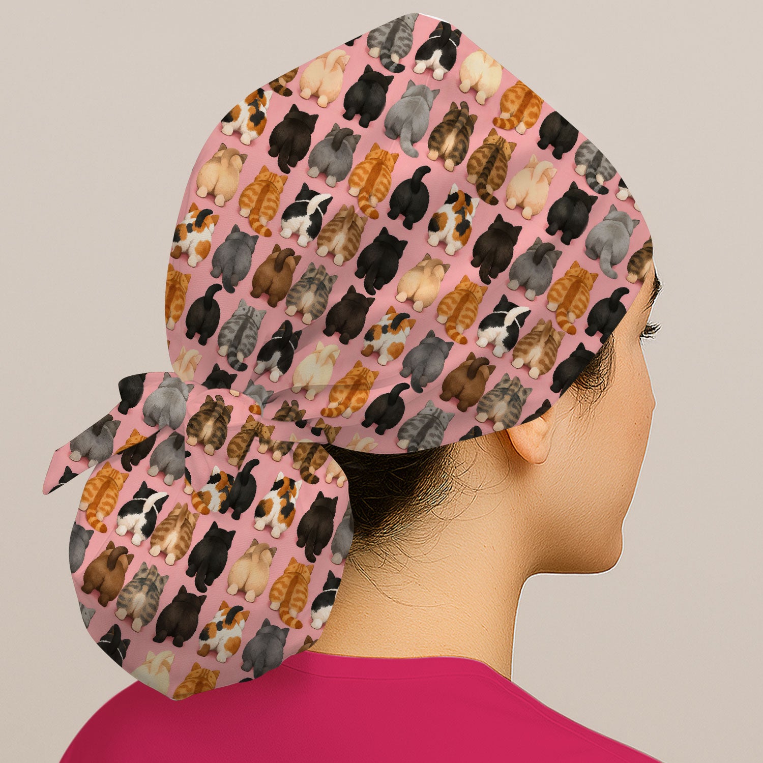 Cute Cats Back View Pattern Caps, Bouffant Scrub Caps for Women