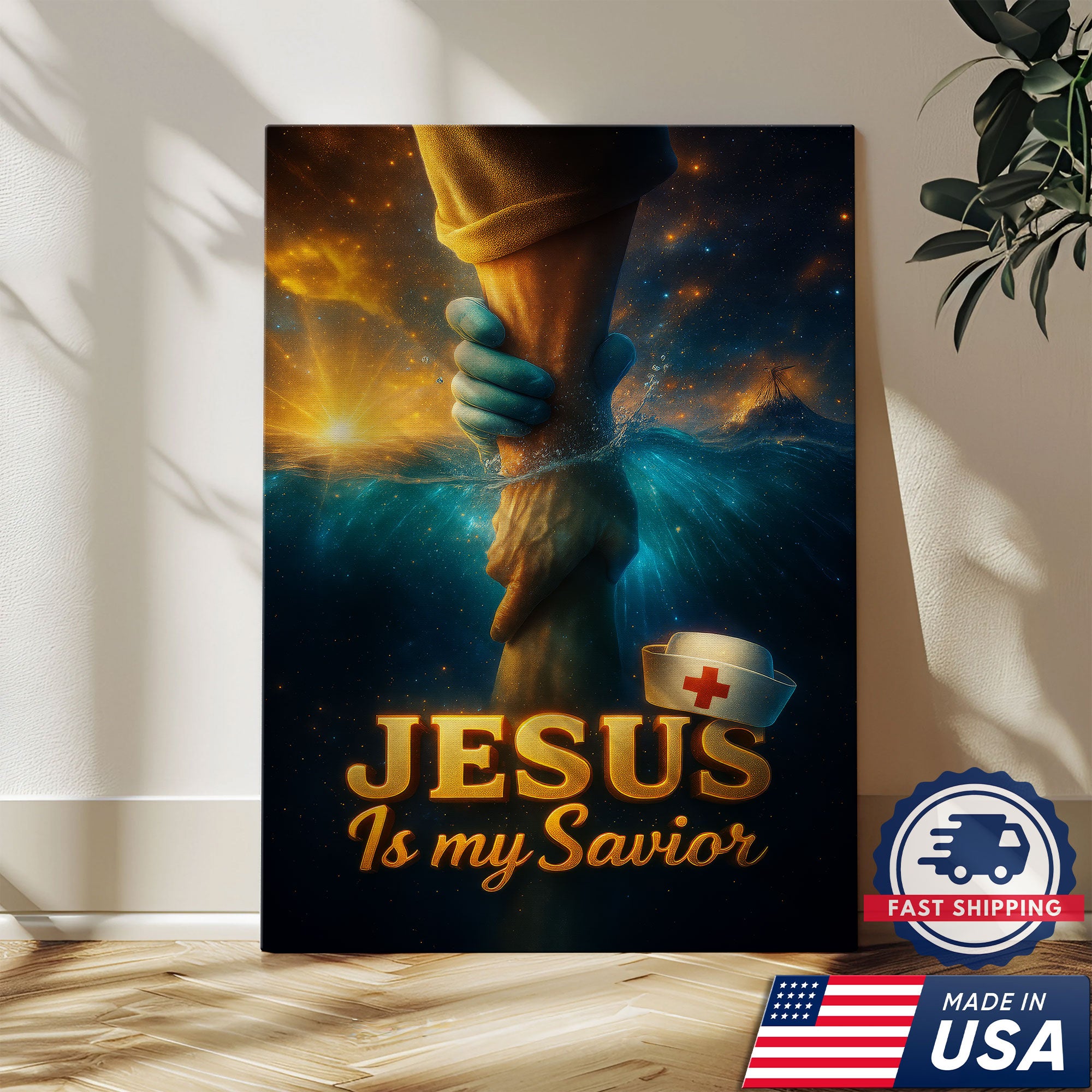 Jesus Is My Savior Nurse Canvas, Christian Faith Gift for RN LPN CNA, Religious Home Decoration