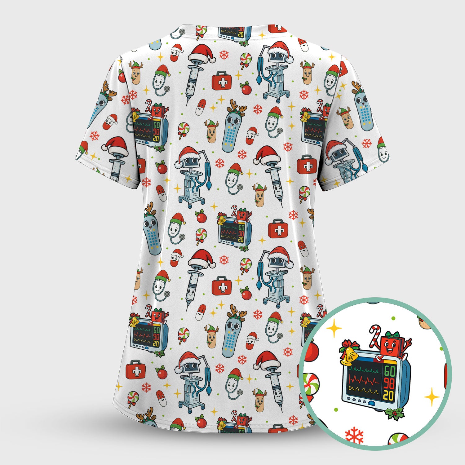 Christmas Nurse Scrub Set - Funny Robot and Reindeer Pattern Medical Scrubs - Cute Holiday Matching Set for Women Nurses