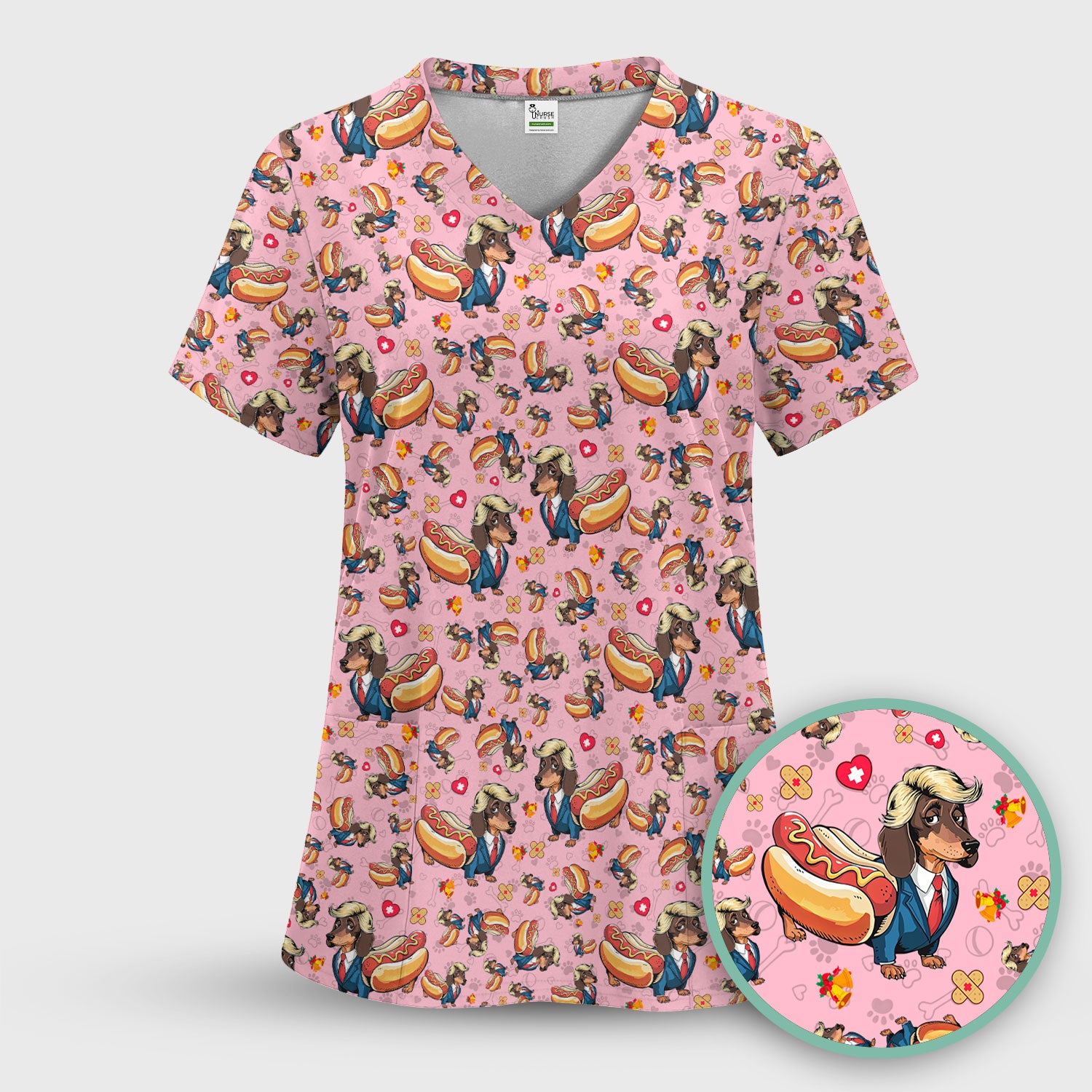 They're Eating The Dogs - Funny Dachshund Hot Dog Scrub Top - Hilarious Medical Uniform
