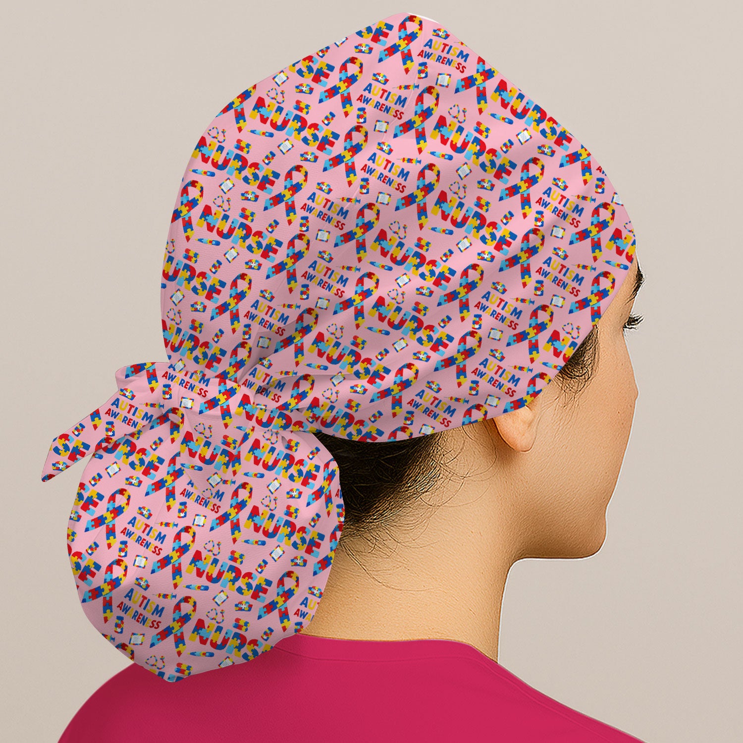 Autism Awareness Nurse Puzzle Ribbon Print Caps,  Breathable Fabrics Caps Uniform