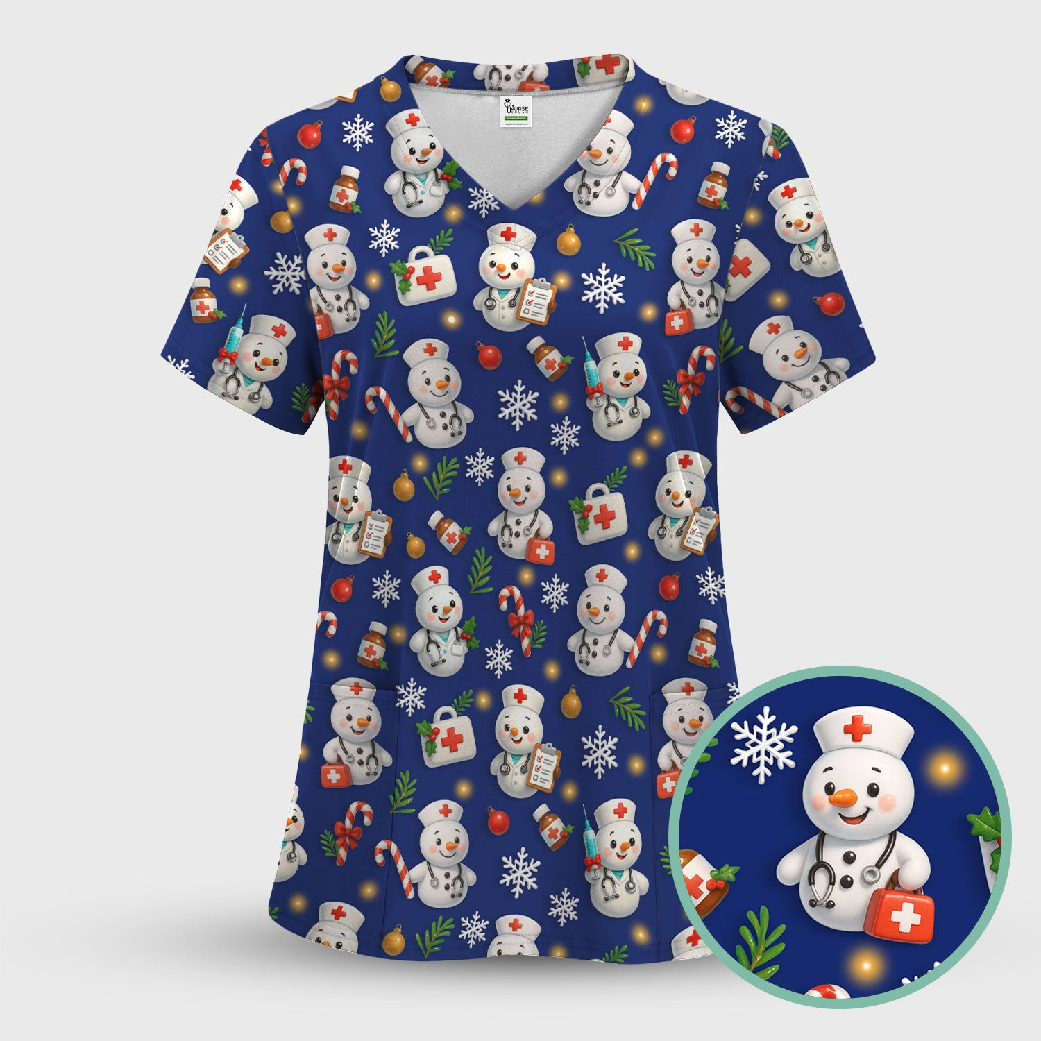 Holiday Nurse Scrub Top Christmas Design - Adorable Snowman Nursing Shirt - Cute Medical Gift for RN LPN CNA Doctors