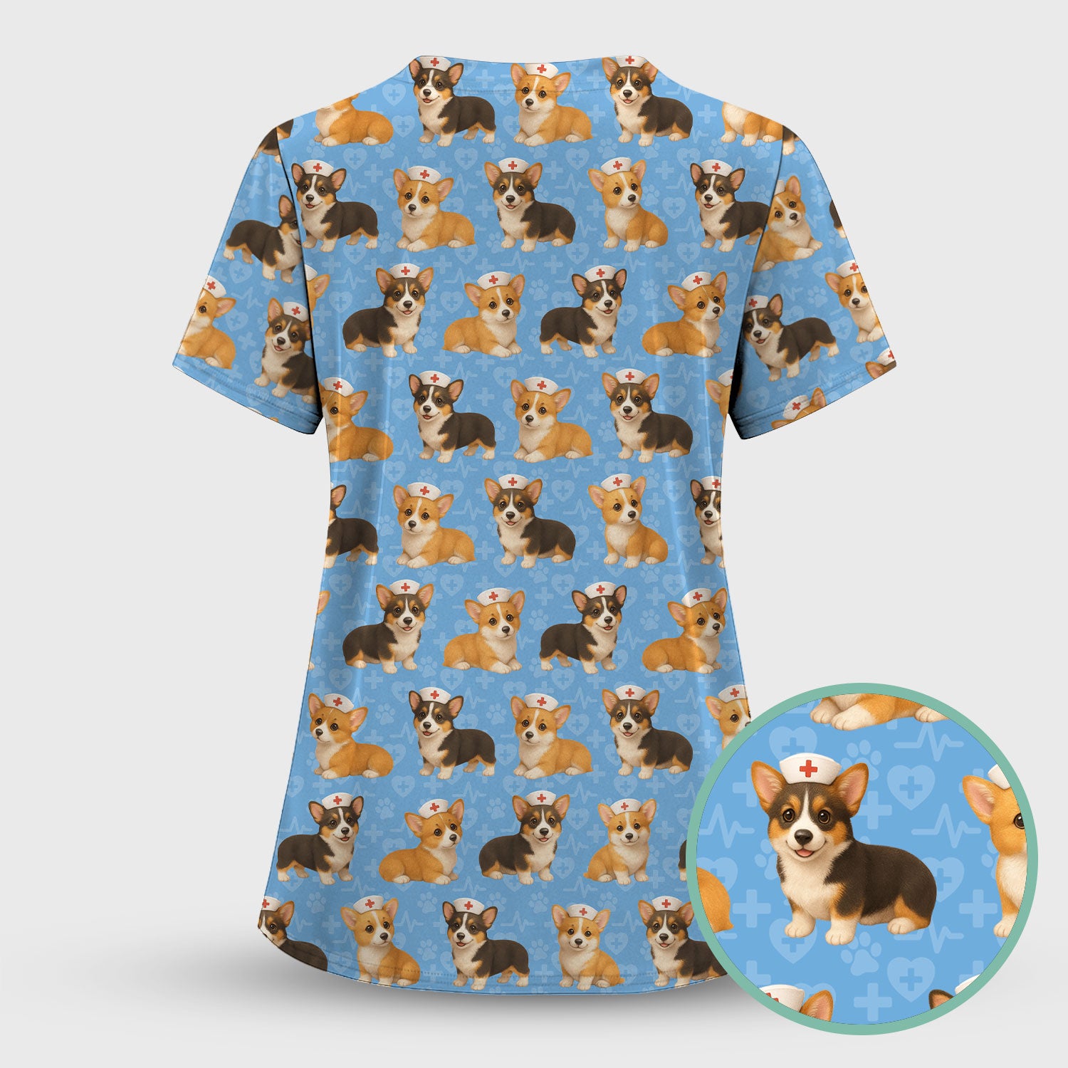 Christmas Corgi Scrubs Pattern for Women - Cute Dog Scrubs Top & Pants Set - Festive Nurse Holiday Print Medical Scrubs