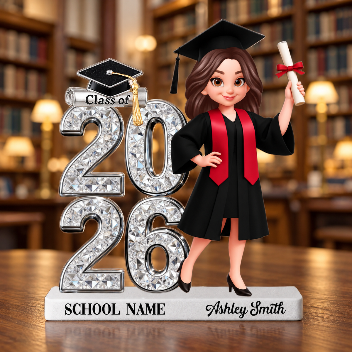 Personalized Class of 2026 Graduation Girl Acrylic Plaque – Custom Name & School Graduation Gift