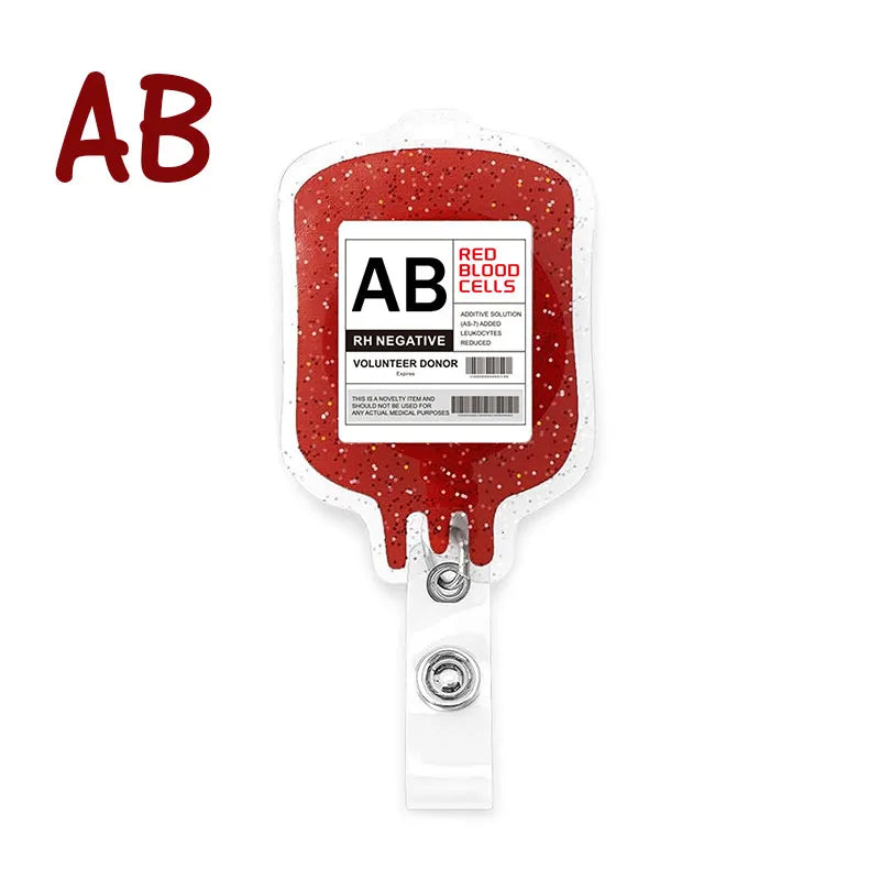 Funny Blood Bag Nurse Badge Reel, Retractable ID Holder for Nurses LPN RN CNA ER, Blood Type A B O AB Designs