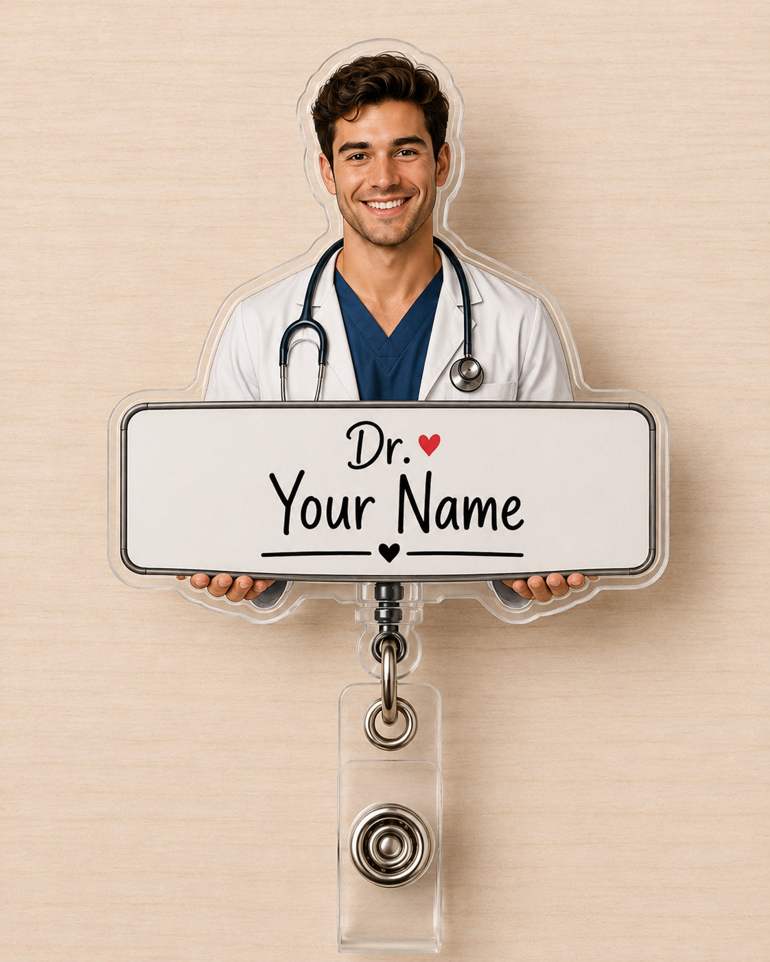 Custom Photo & Name Doctor Badge Reel, Custom Name ID Holder for Healthcare Workers
