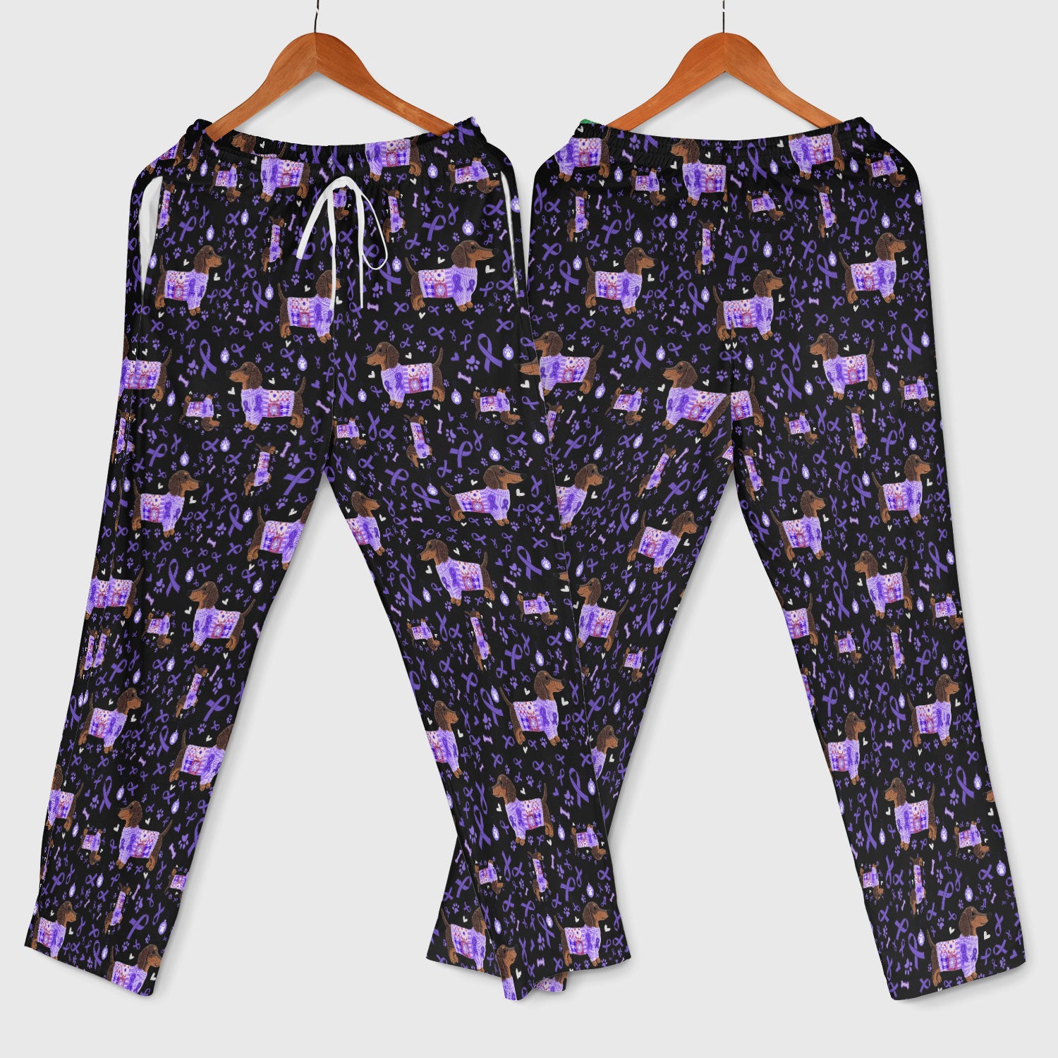 Purple Ribbon Dachshund Scrub Sets - Cute Awareness Dog Paw Prints Scrub Pants and V Neck Top - Support Lupus Cancer Med Uniform