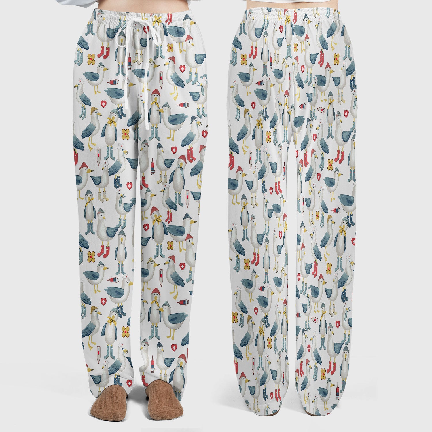 Seagull Scrub Set for Nurses - Adorable Birds Medical Uniform - Funny Scrubs Pants and V Neck Top for RN CNA LPN