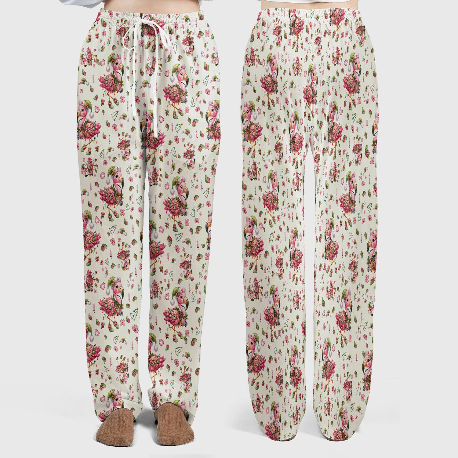 Pink Flamingo Christmas Scrub Set - Cute Flamingo Scrubs Pants and V Neck Top - Fun Christmas Medical Uniform