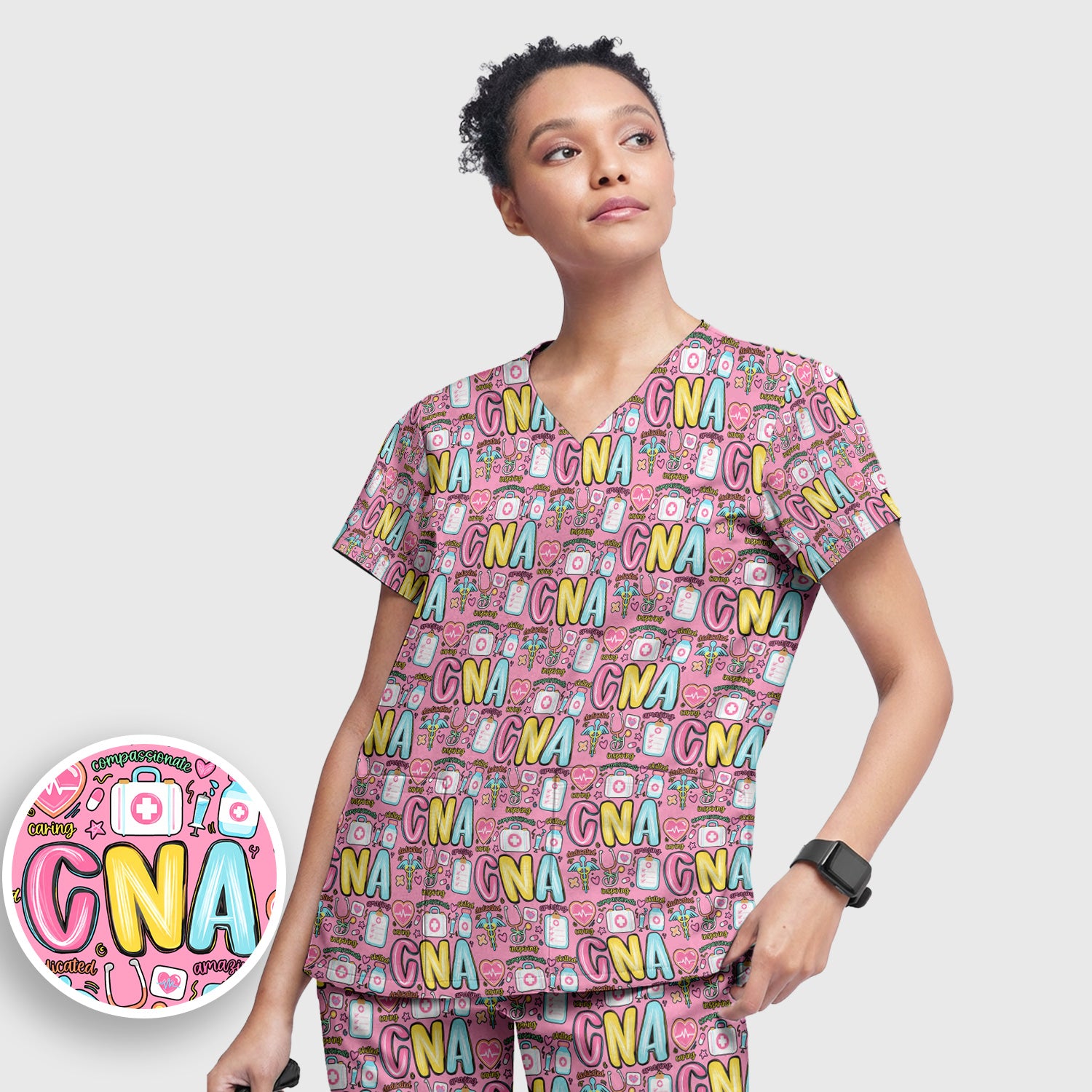 CNA Nurse Appreciation Pattern Scrub Set, Breathable Med Uniform